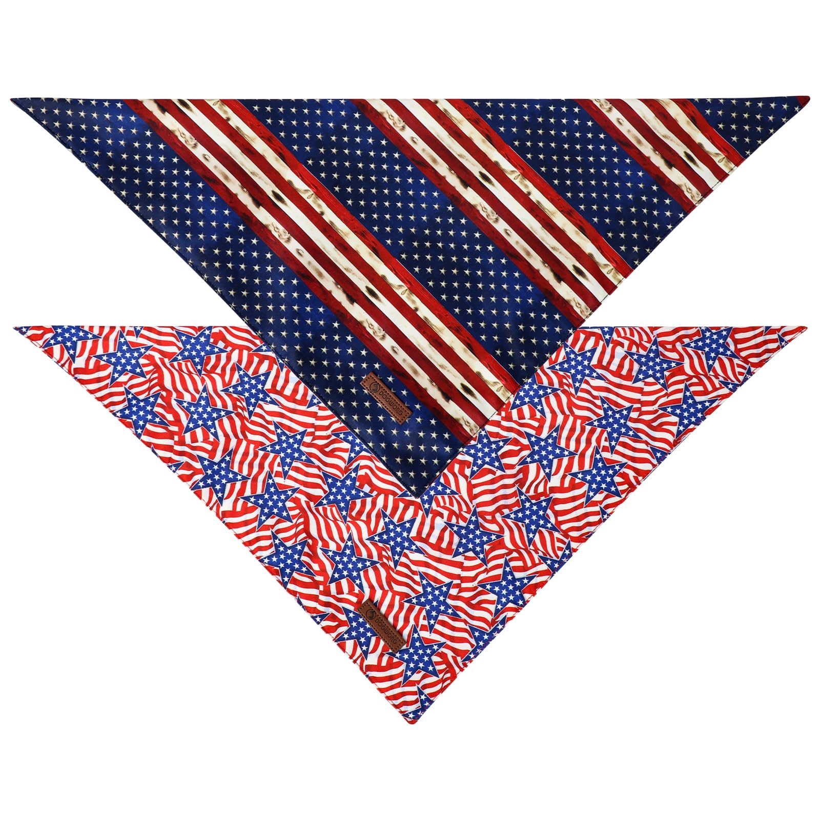 Dogwong American Flag Dog Bandanas 2 Pack, 4Th Of July Triangle Reversible Independence Patriotic Pet Scarf Durable Bandana For