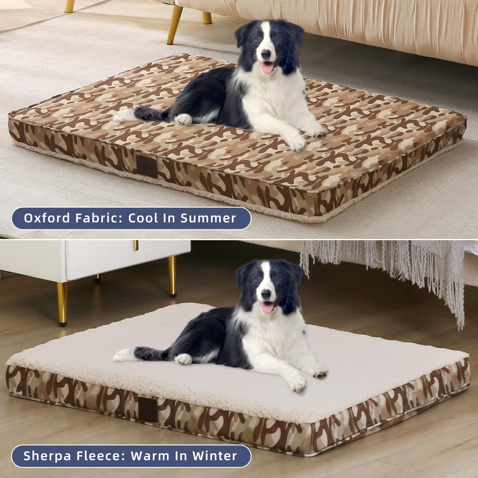 DaysU Dog Bed for Small Dogs, Orthopedic Dog Beds with Removable Washable Cover, Small Egg Crate Foam Pet Bed Mat, Khaki Camo, S