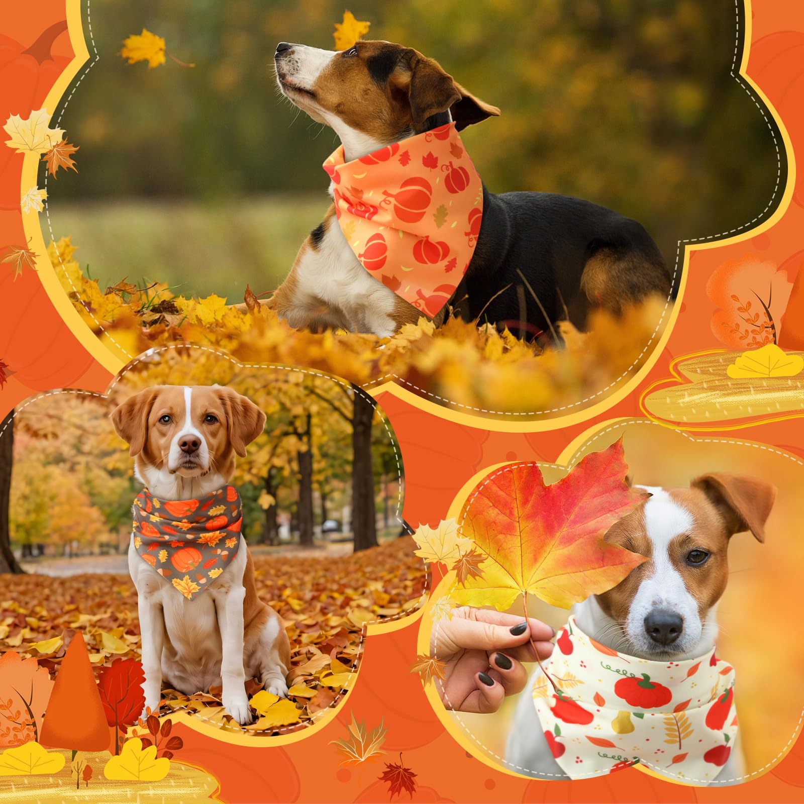 Chunful 100 Pieces Fall Dog Bandanas Bulk Autumn Pet Bandanas with Pumpkin Patterns Triangle Scarf Bib Kerchief Set for Small La