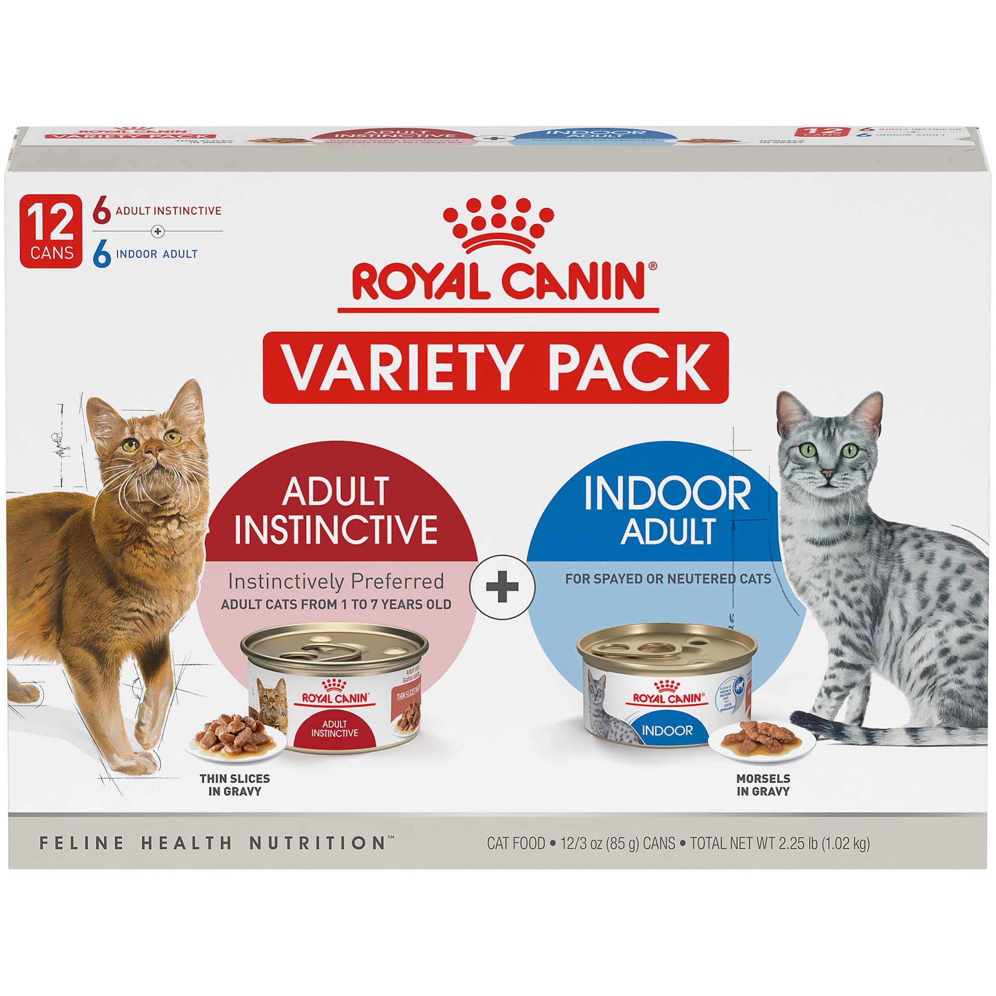 Royal Canin Feline Health Nutrition Indoor Adult & Adult Instinctive Thin Slices in Gravy and Morsels in Gravy Variety Pack Cat 