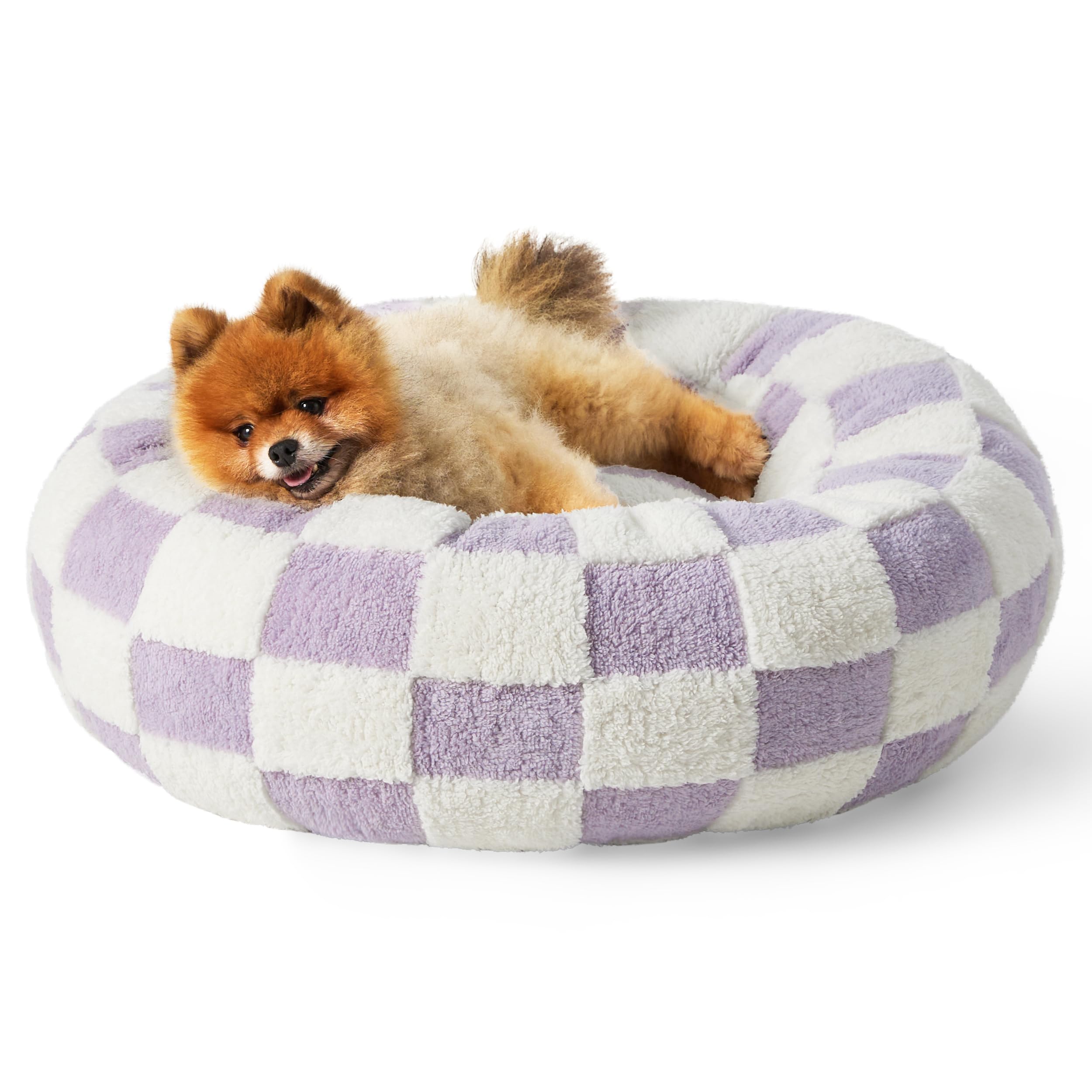 Lesure Donut Small Dog Bed - Round Cat Beds For Indoor Cats Calming Pet Beds, Cute Modern Beds With Jacquard Shaggy Plush & Anti