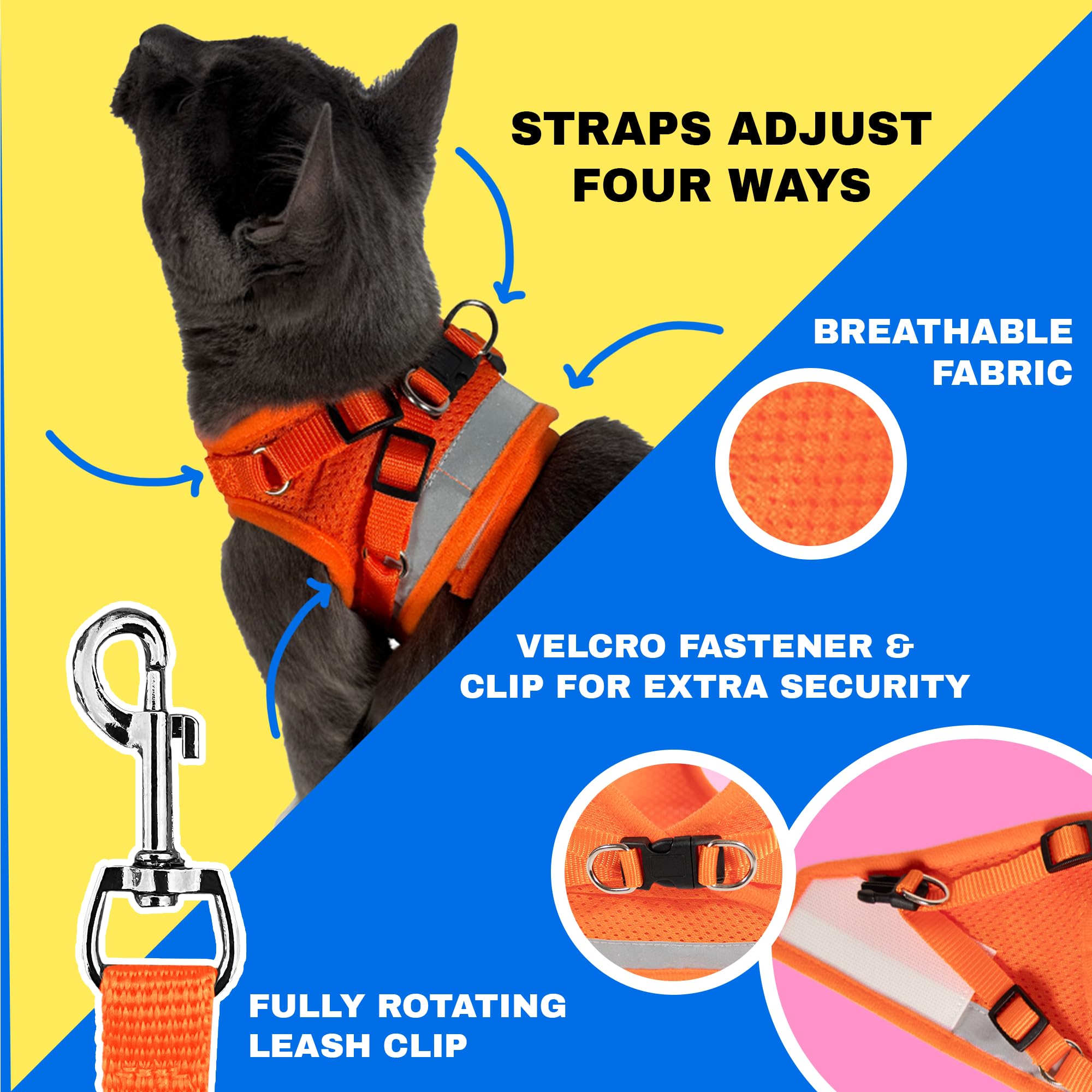 Travel Cat Harness And Leash Set - Adjustable Fit Mesh Cat Harness And Reflective Strap - Comfort Escape Proof Harness For Cats, Kitten For Outdoor Walking, Hiking (Medium, Orange)