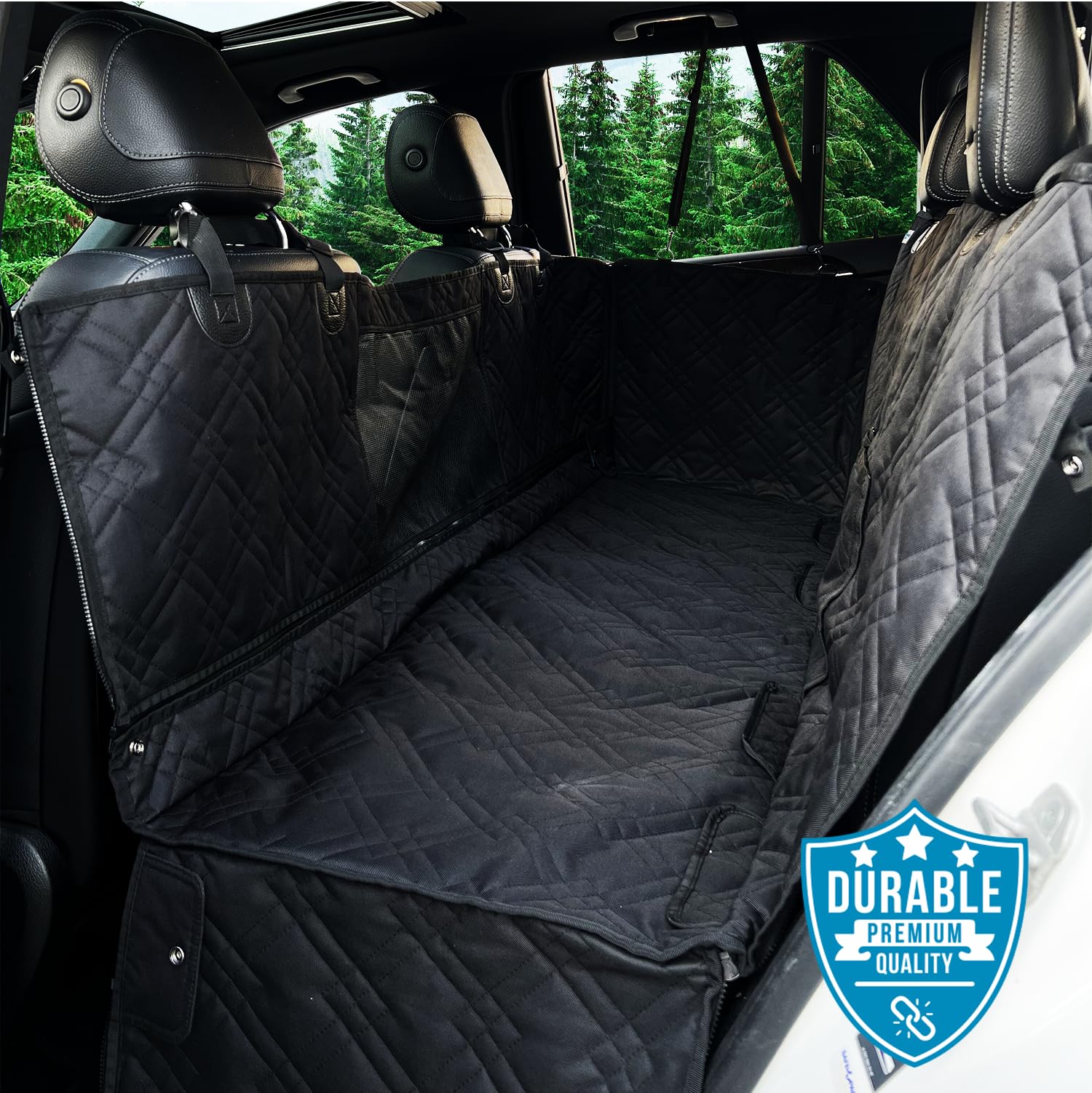 Bulldogology Dog Car Seat Cover With Mesh & Zippers Waterproof Heavy Duty Dog Hammock Backseat Protector From Dog Hair, Muddy Paws, Scratches - Pet Car Seat Cover For Cars Trucks Suvs (Large, Black)