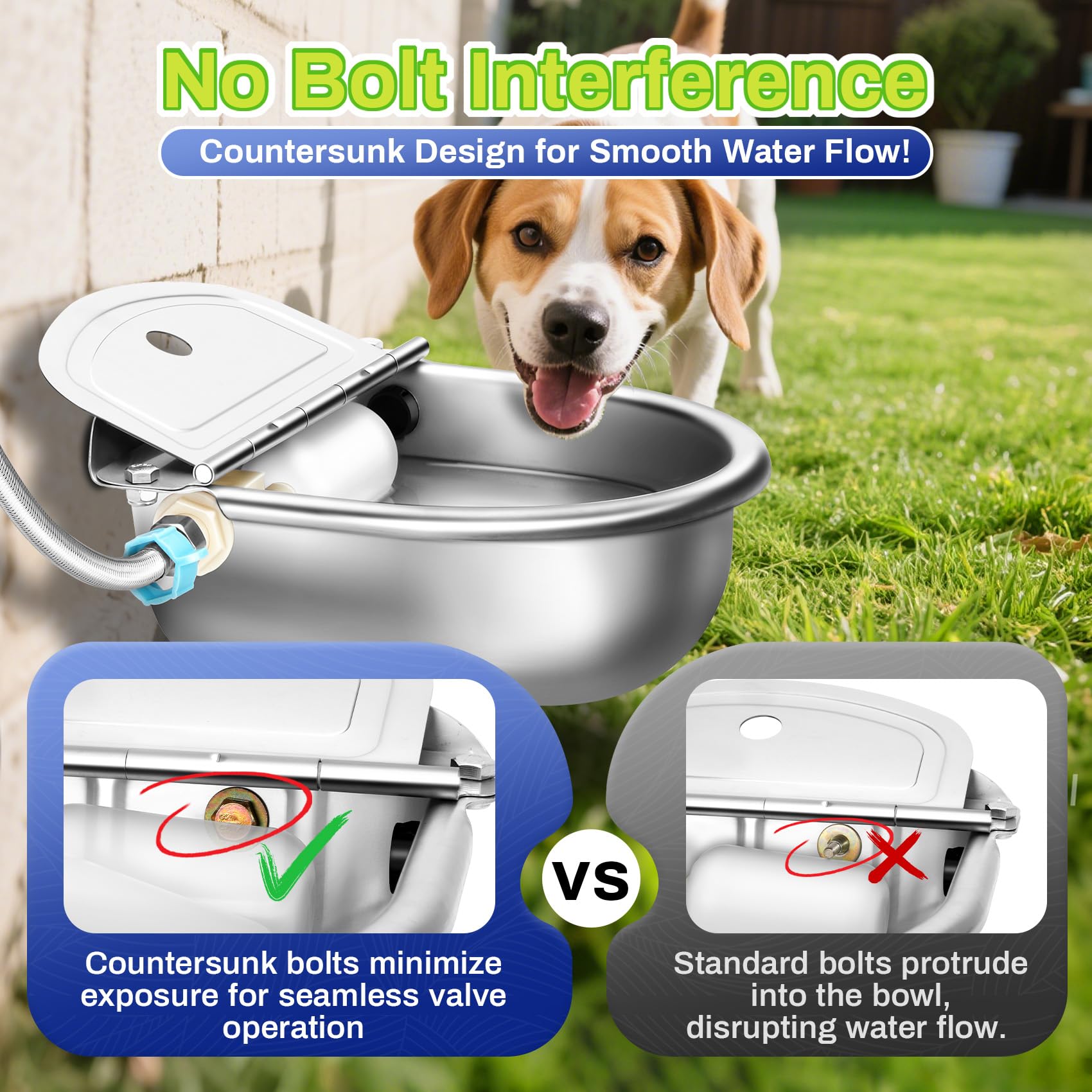 Ademon Automatic Animal Drinking Water Bowl, Stainless Steel, Standard Setup, Metallic, Model 001, Includes Float Valve and Accessories