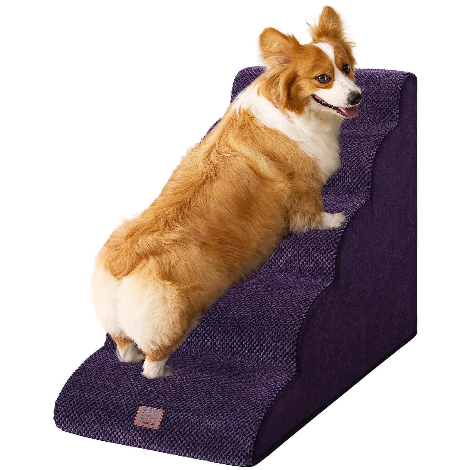 Eheyciga Curved Dog Stairs Ramp For High Beds 22.6' H, 5-Step Dog Steps For Small Dogs And Cats, Pet Stairs For High Bed Climbi