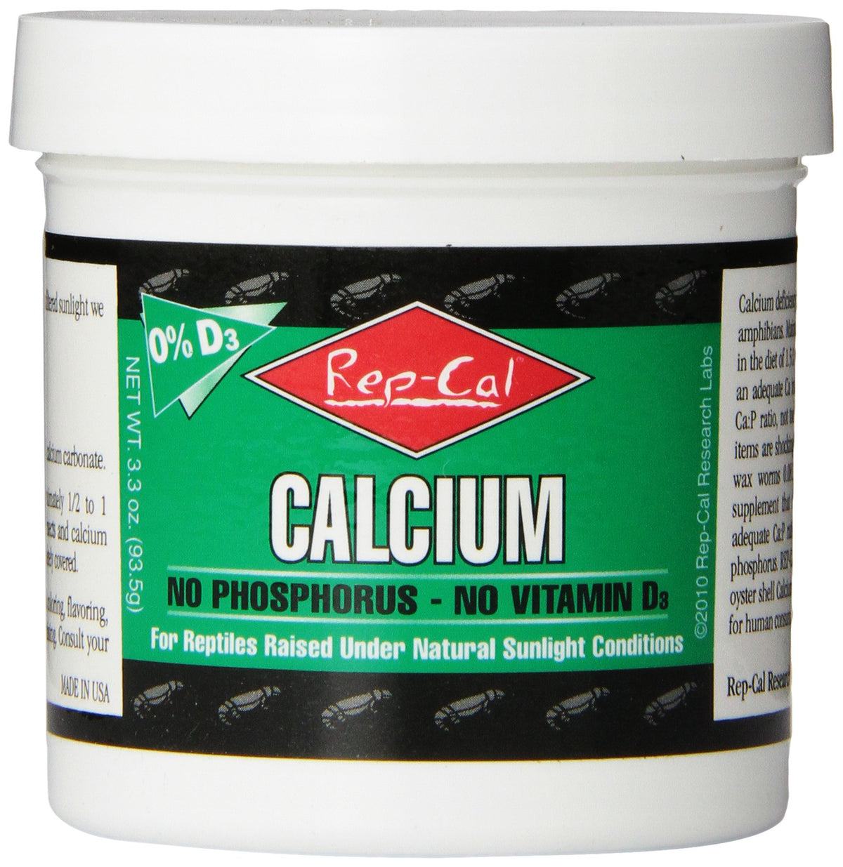 Rep-Cal 52298 Phosphorous-Free Calcium Powder Reptile/Amphibian Supplement Without Vitamin D3, 4.1 Oz,White