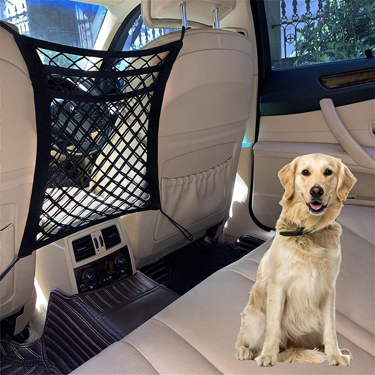 Dykeson Pet Barrier Dog Car Net Barrier With Auto Safety Mesh Organizer Baby Stretchable Storage Bag Universal For Cars, Suvs -Easy Install,Safer To Drive With Pets And Children, 3 Layer M