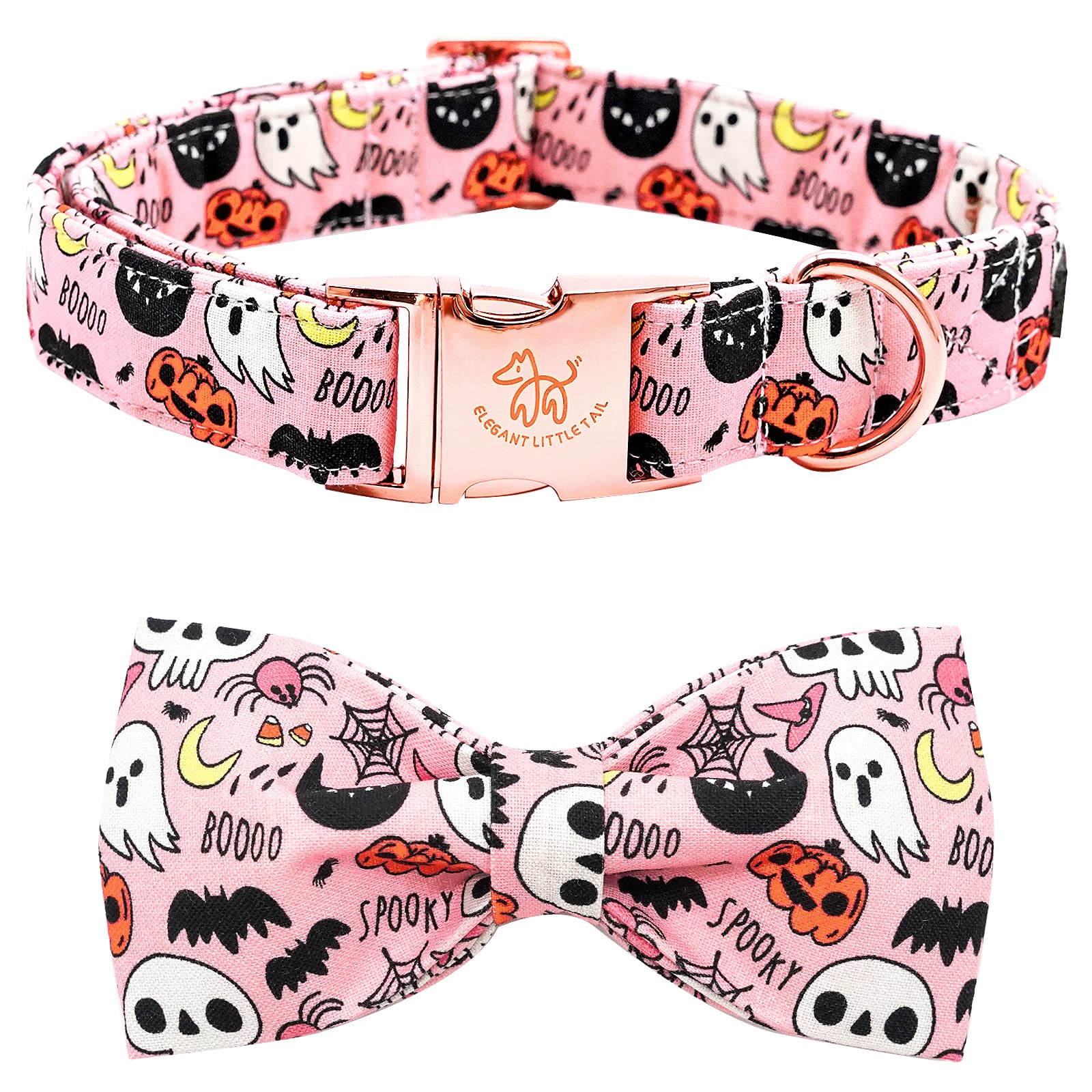 Elegant Little Tail Dog Collar With Bow - Fall Dog Collar Halloween Pumpkin Bow Girl Boy Pet Collar Soft Dog Bowtie Collars For 