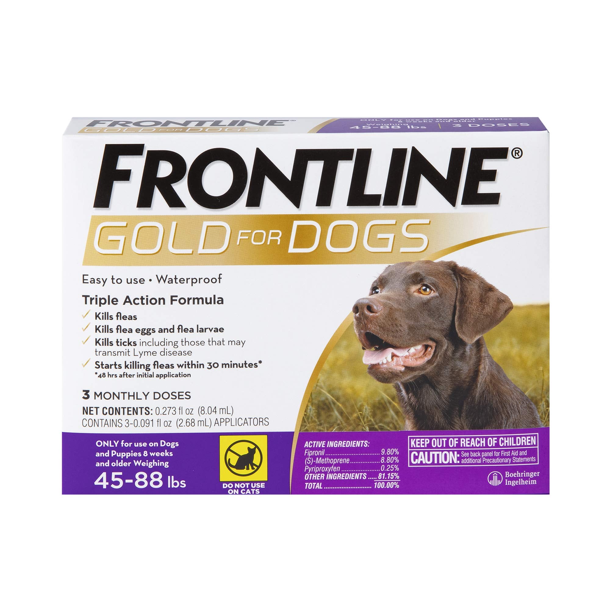 Frontline Gold Flea & Tick Treatment For Large Dogs Up To 45 To 88 Lbs., Pack Of 3