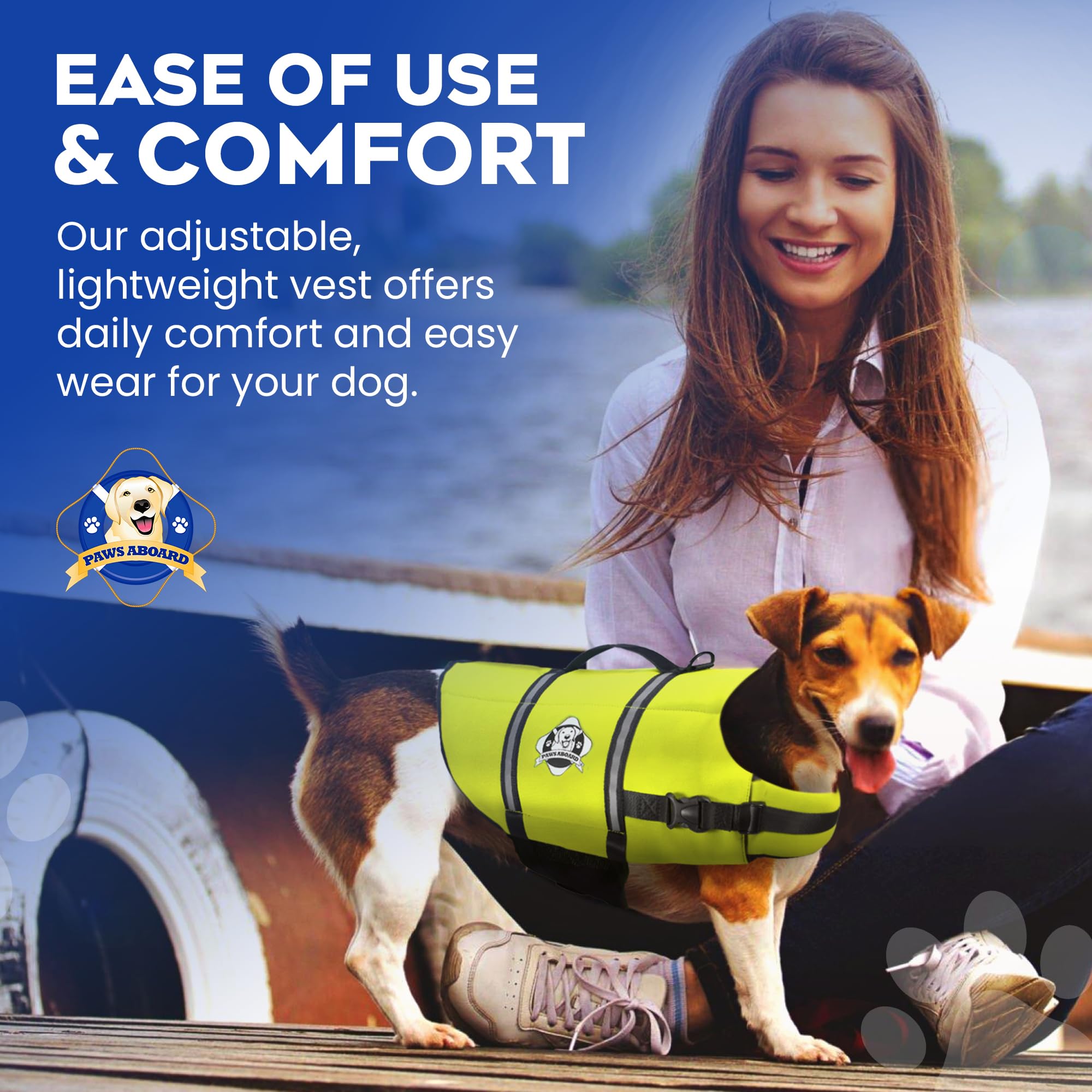 Paws Aboard Dog Life Jacket - Keep Your Canine Safe with a Neoprene Life Vest for Swimming and Boating - Available in Different Sizes, Color and Design to Choose - Neon Yellow, X-Small