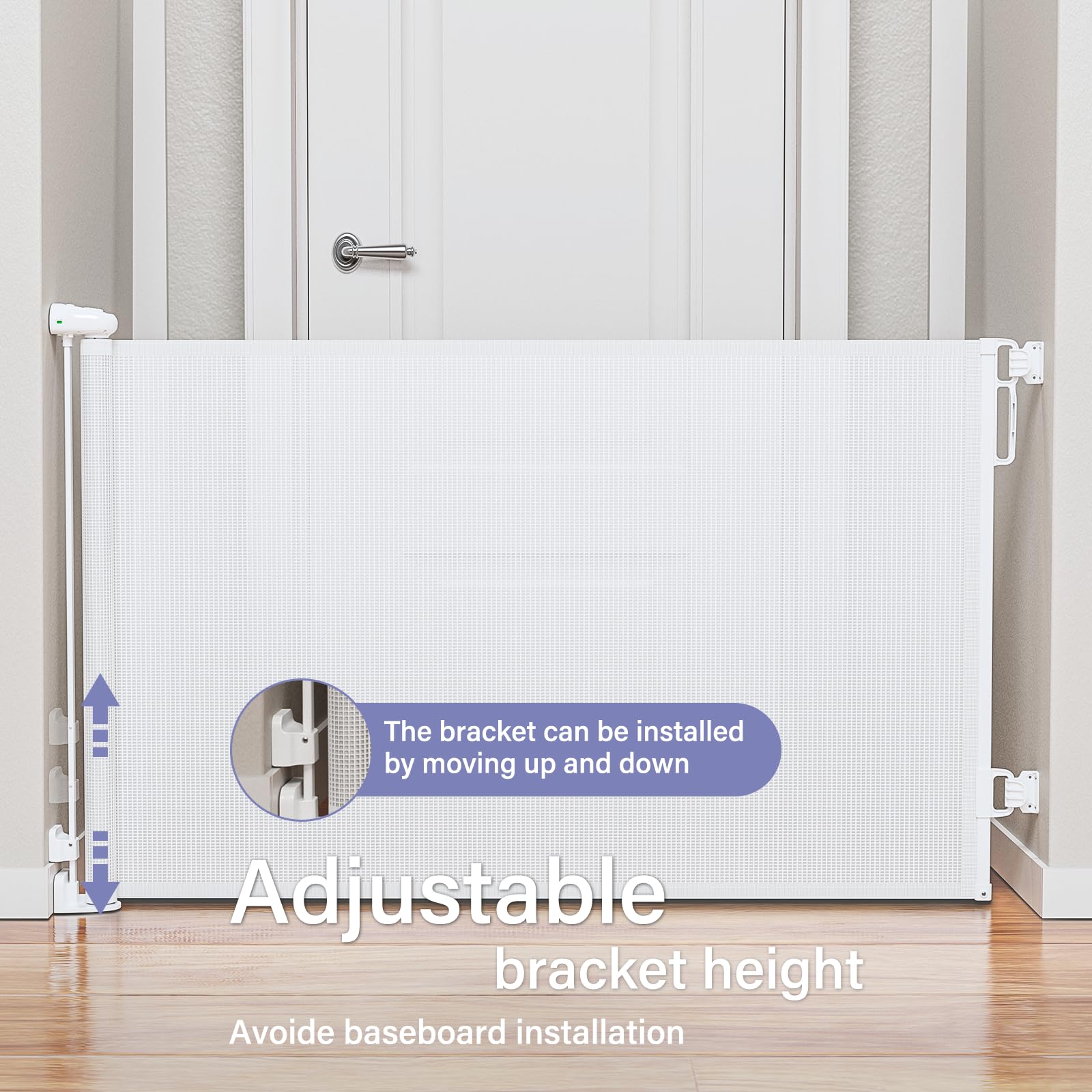 Retractable Baby Gates Extra Wide, Probebi Retractable Dog Gate For The House Extends To 54' Wide 34' Tall, Gates For Baby Indoor, Stair Gate For Outdoor, Staris, Hallways, Doorways, Deck, Porch