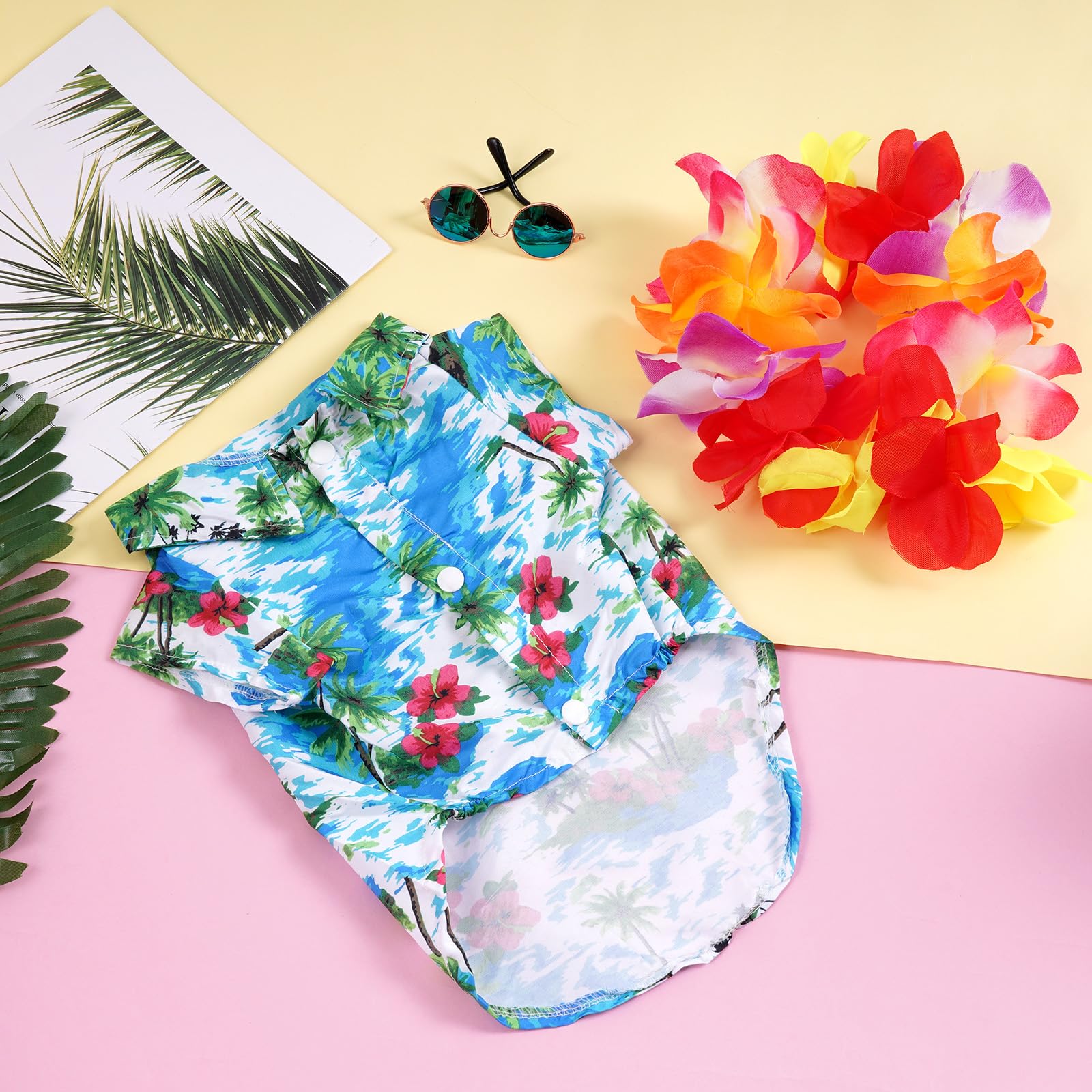 Haakong 3 Pieces Pet Hawaiian Costume Summer Shirts Sunglasses And Wreath For Small To Medium Dog Cat (X-Large)