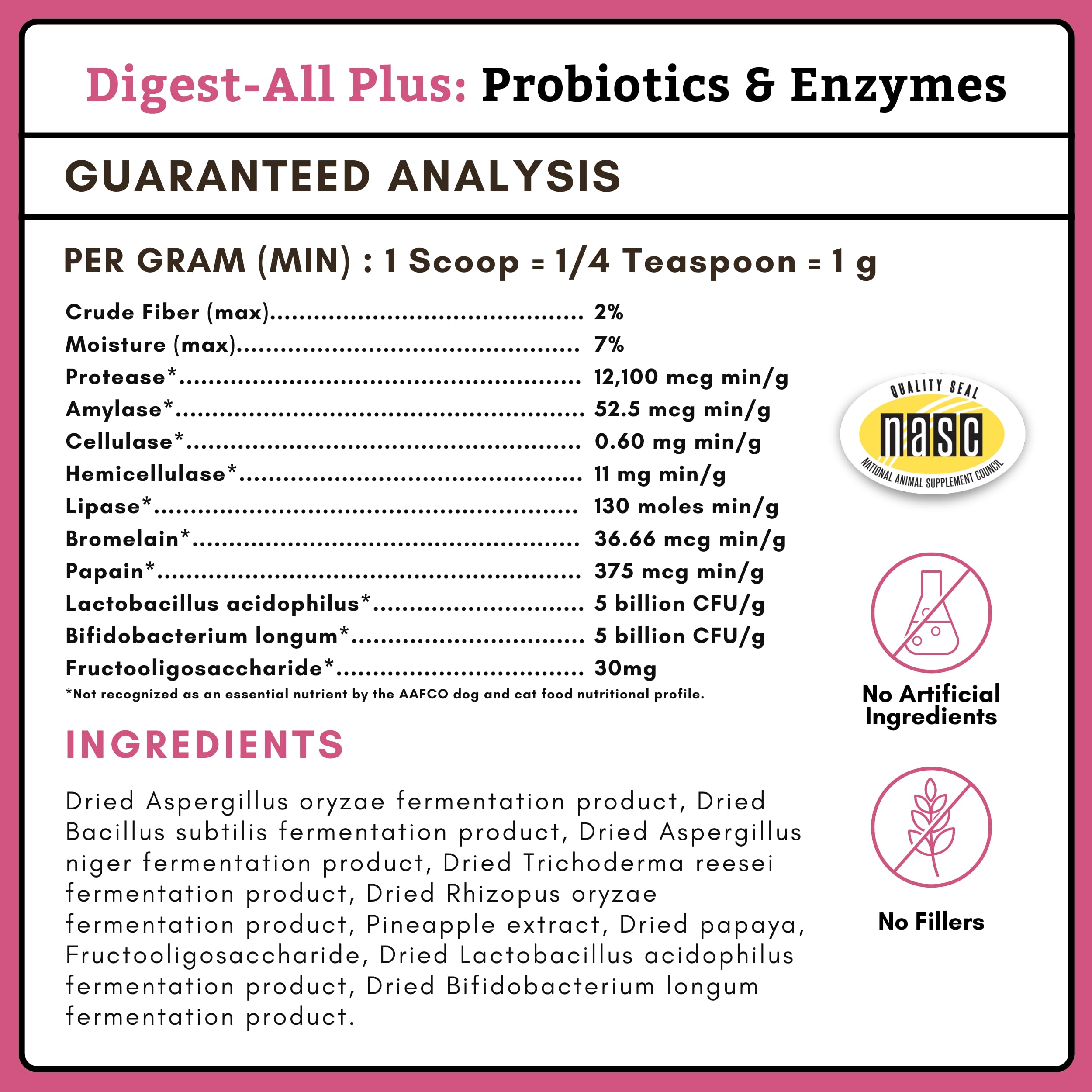 Wholistic Pet Organics Probiotics for Dogs with Digestive Enzymes & Prebiotic Fiber - 8 Oz - Daily Cat & Dog Probiotics for Dige