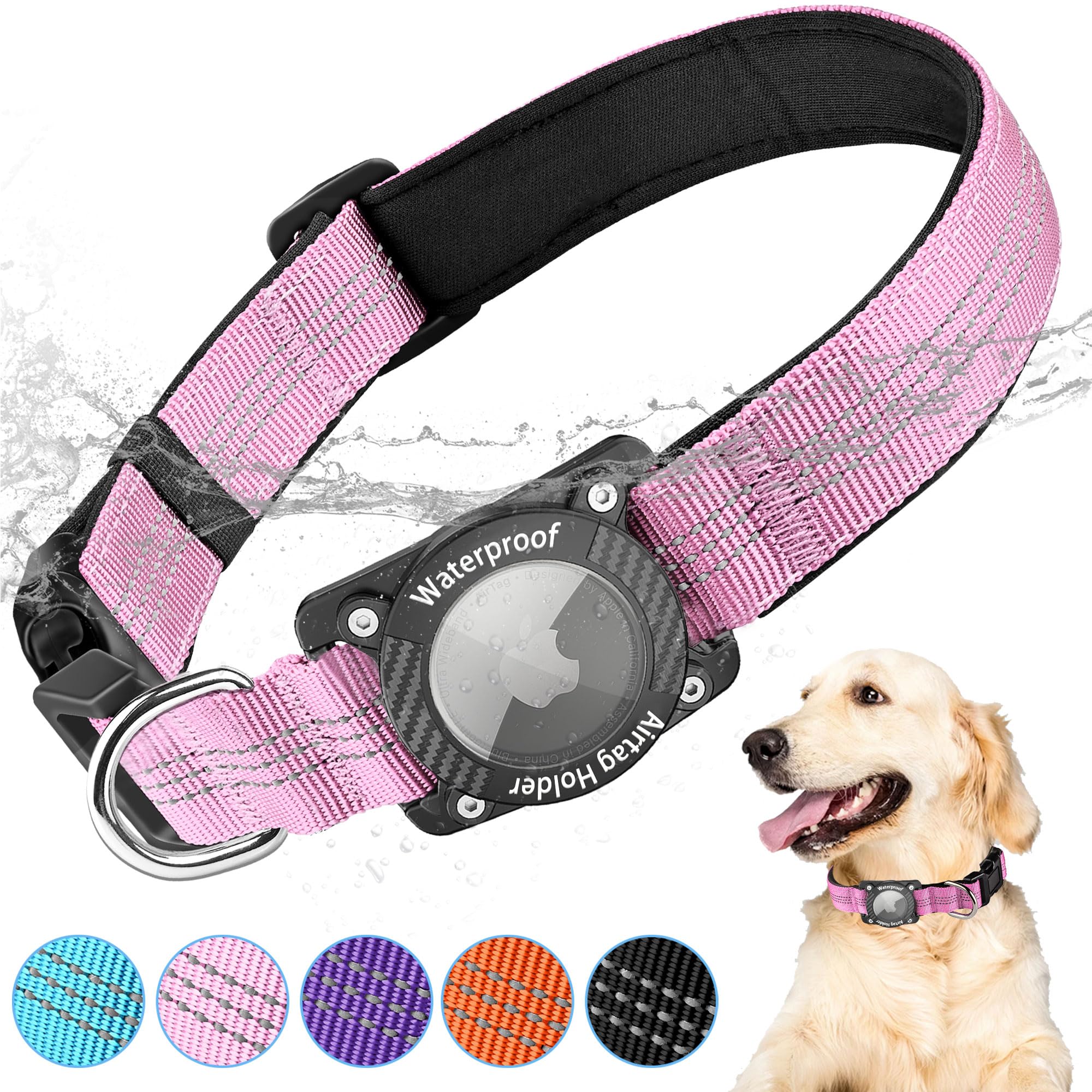 Airtag Dog Collar, Ipx8 Waterproof Air Tag Dog Collar Holder, Reflective, Durable, Comfortable Padded Gps Collars For Small Medi
