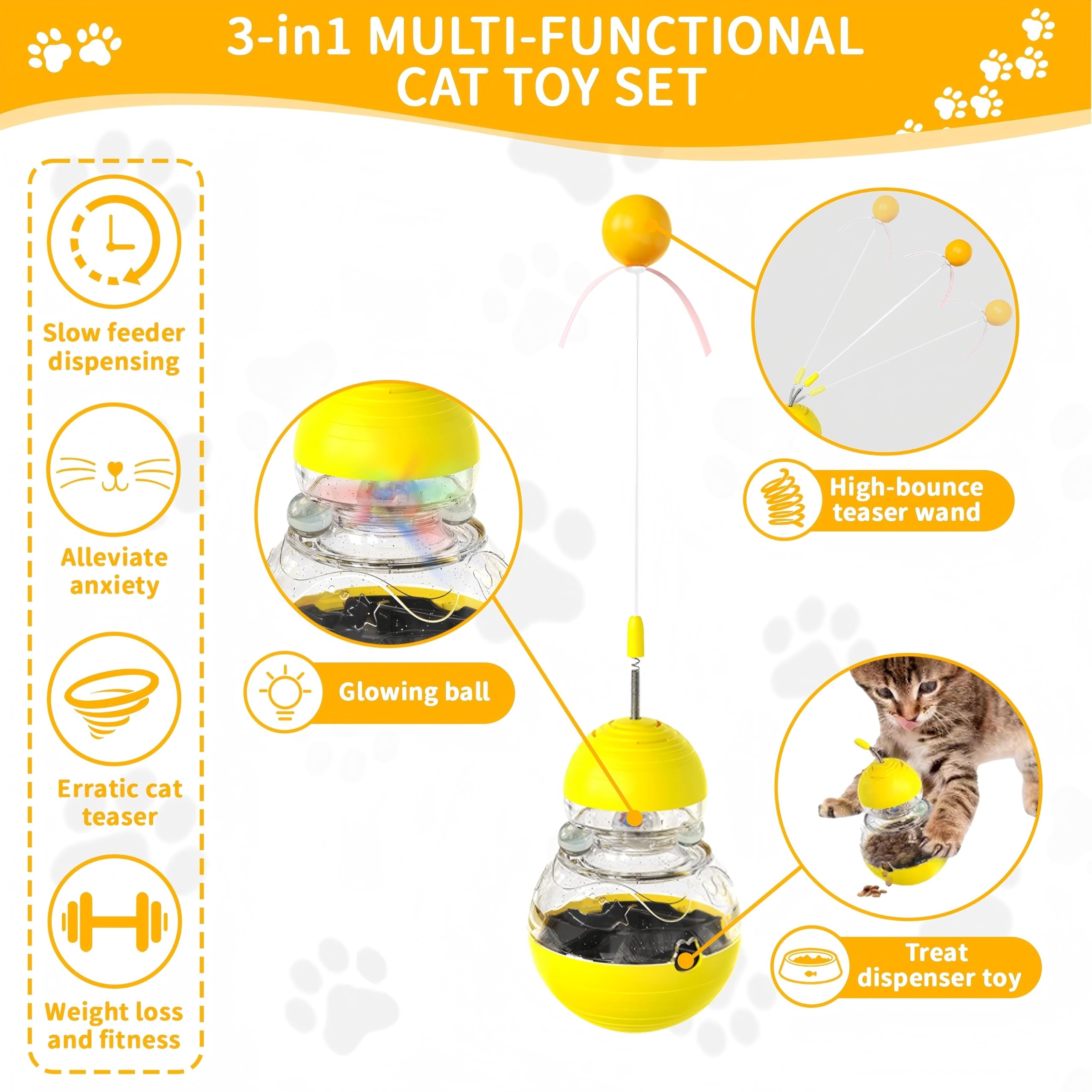COSOWO Cat Interactive Toys Engaging Wand, Slow Food Treat Dispenser, and Tumbler Design for Indoor Cats Durable, Non-Toxic, Ide