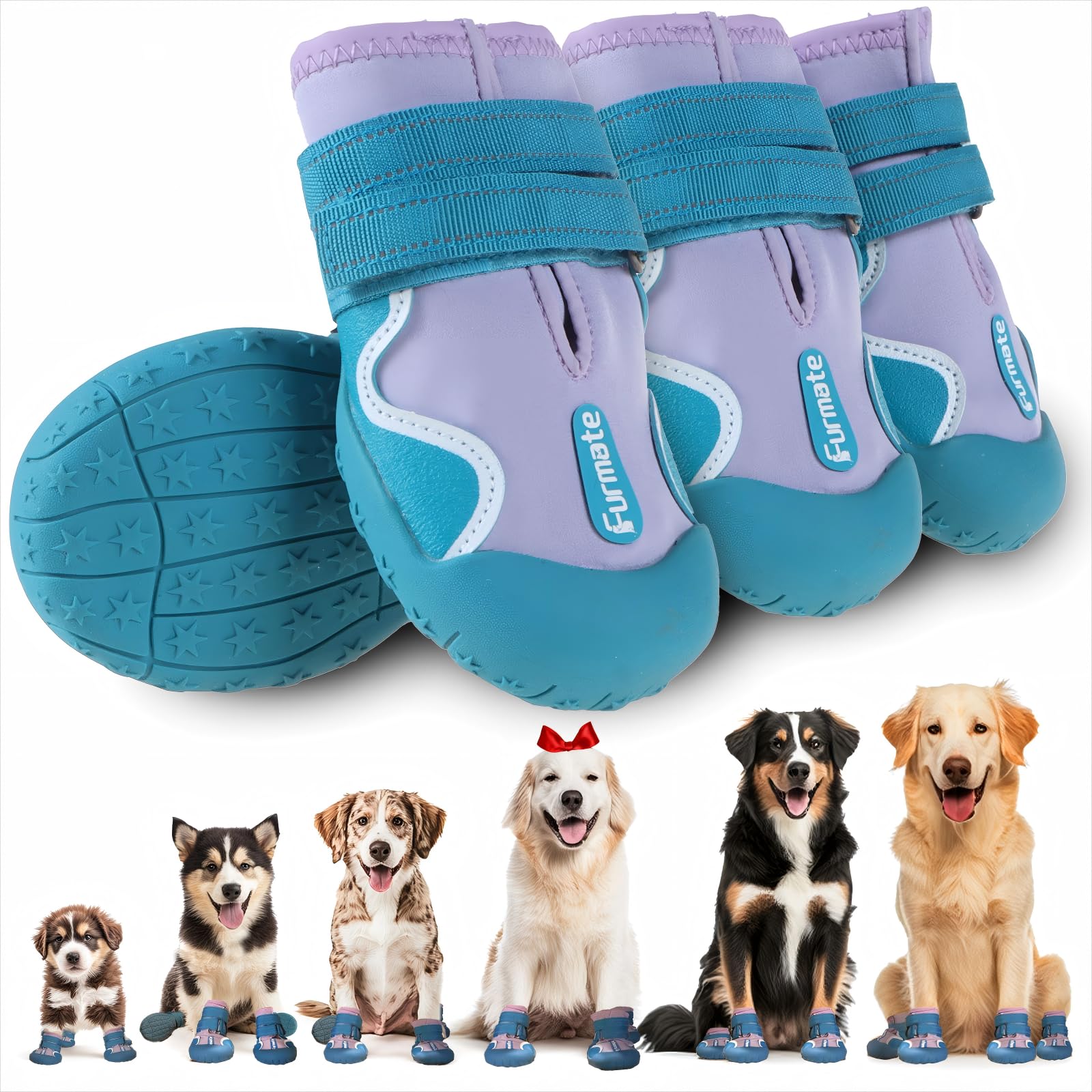 Furmate Dog Shoes For Large Small Medium Dogs,Dog Booties For Indoor Hardfloors Anti-Slip,Reflective Strip Waterproof Dog Boots 