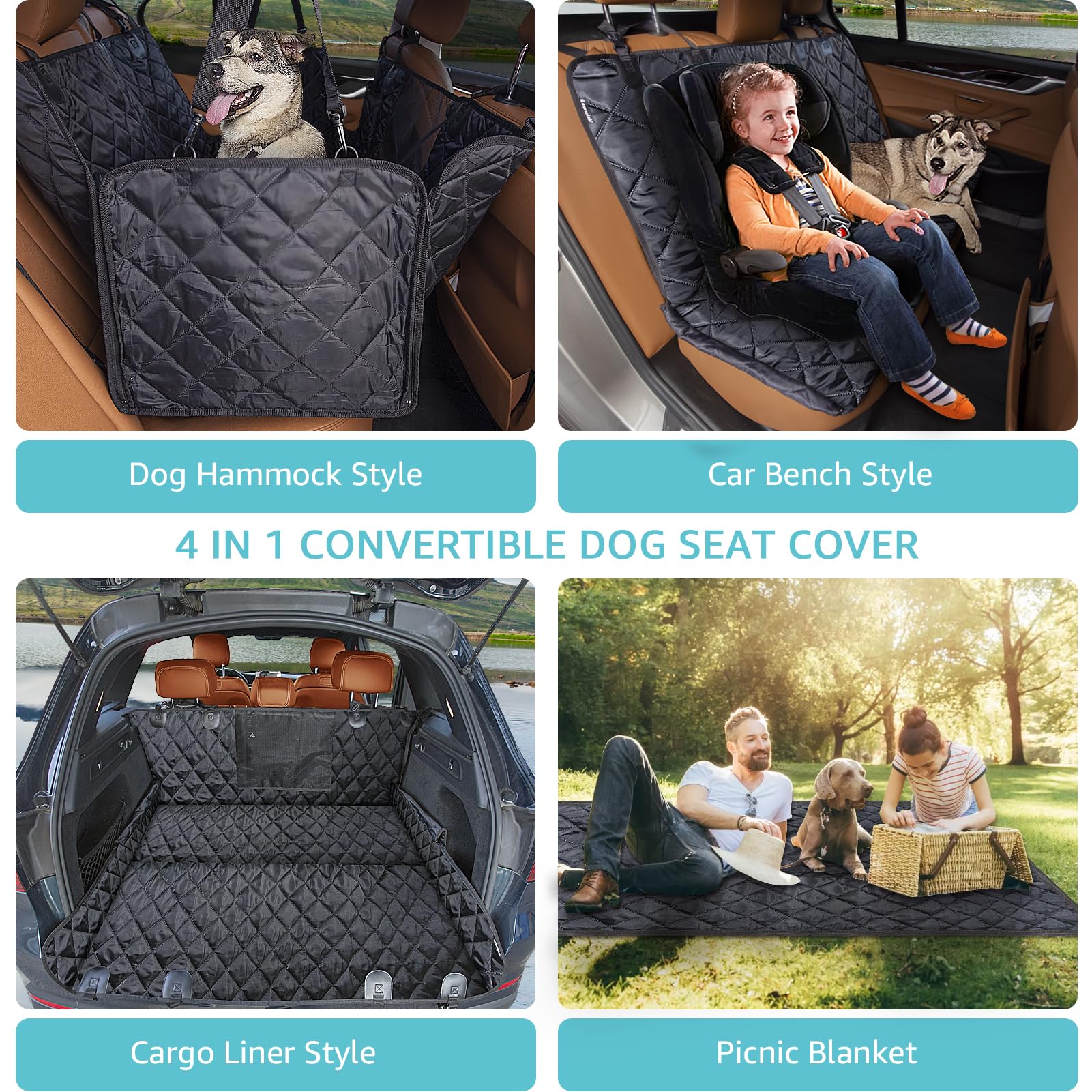 Dog Car Seat Cover For Back Seat With Mesh Window - Waterproof Dog Hammock For Car With Side Flaps, Car Door Protection - Nonsli