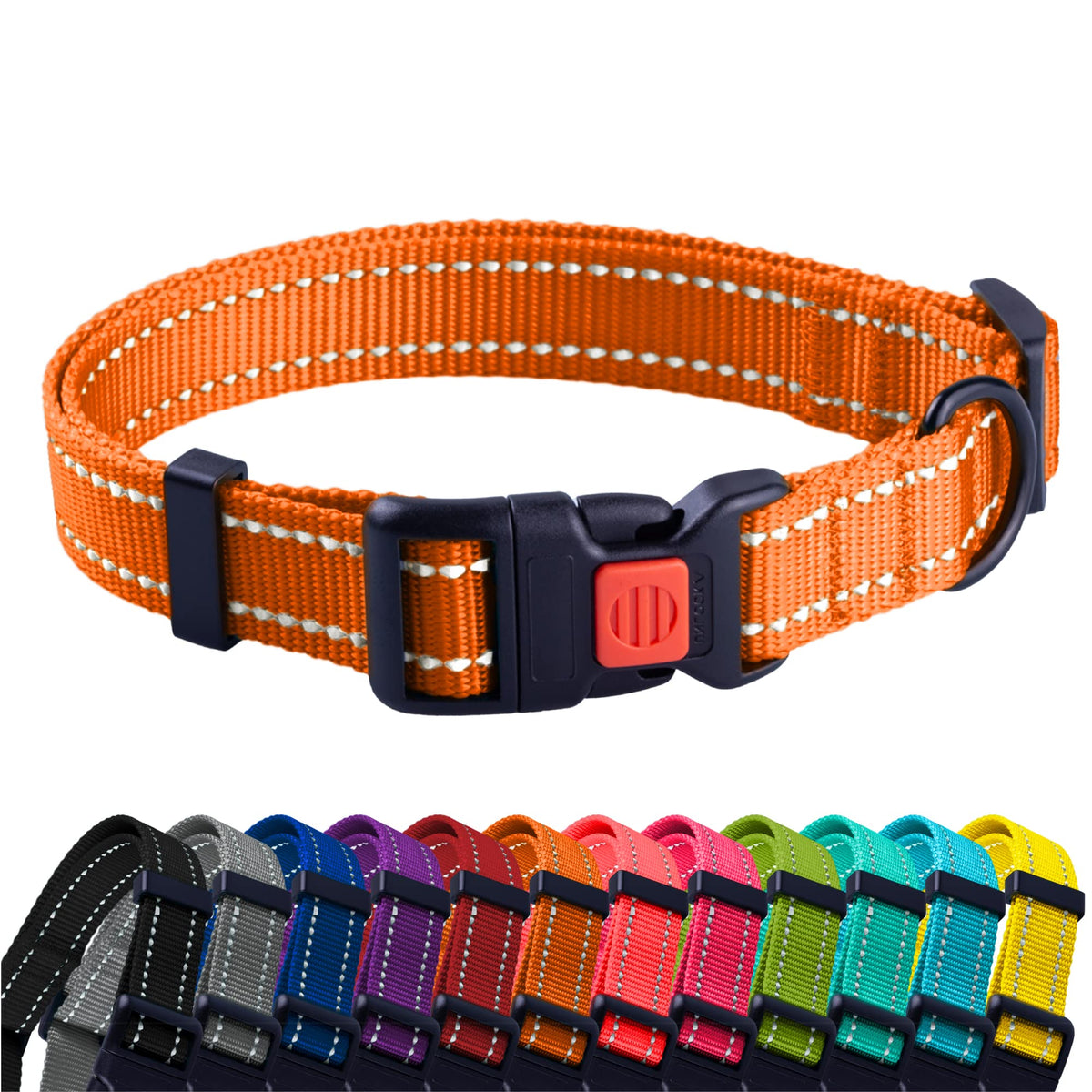 Collardirect Reflective Dog Collar For A Small, Medium, Large Dog Or Puppy With A Quick Release Buckle - Boy And Girl - Nylon Suitable For Swimming (12-16 Inch, Orange)