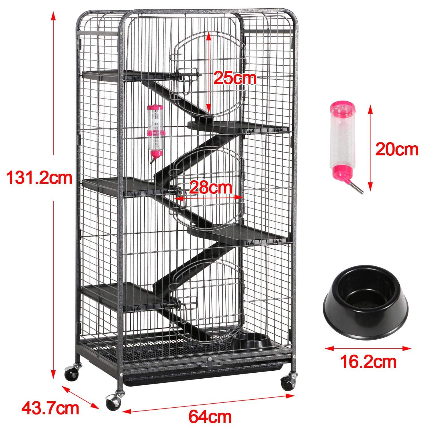 Costoffs 6 Levels Rolling Large Ferret Cage Small Animals Hutch For Ferret Chinchilla Rabbit Rat Squirrels With 3 Front Doors & Pet Bowl & Water Bottle