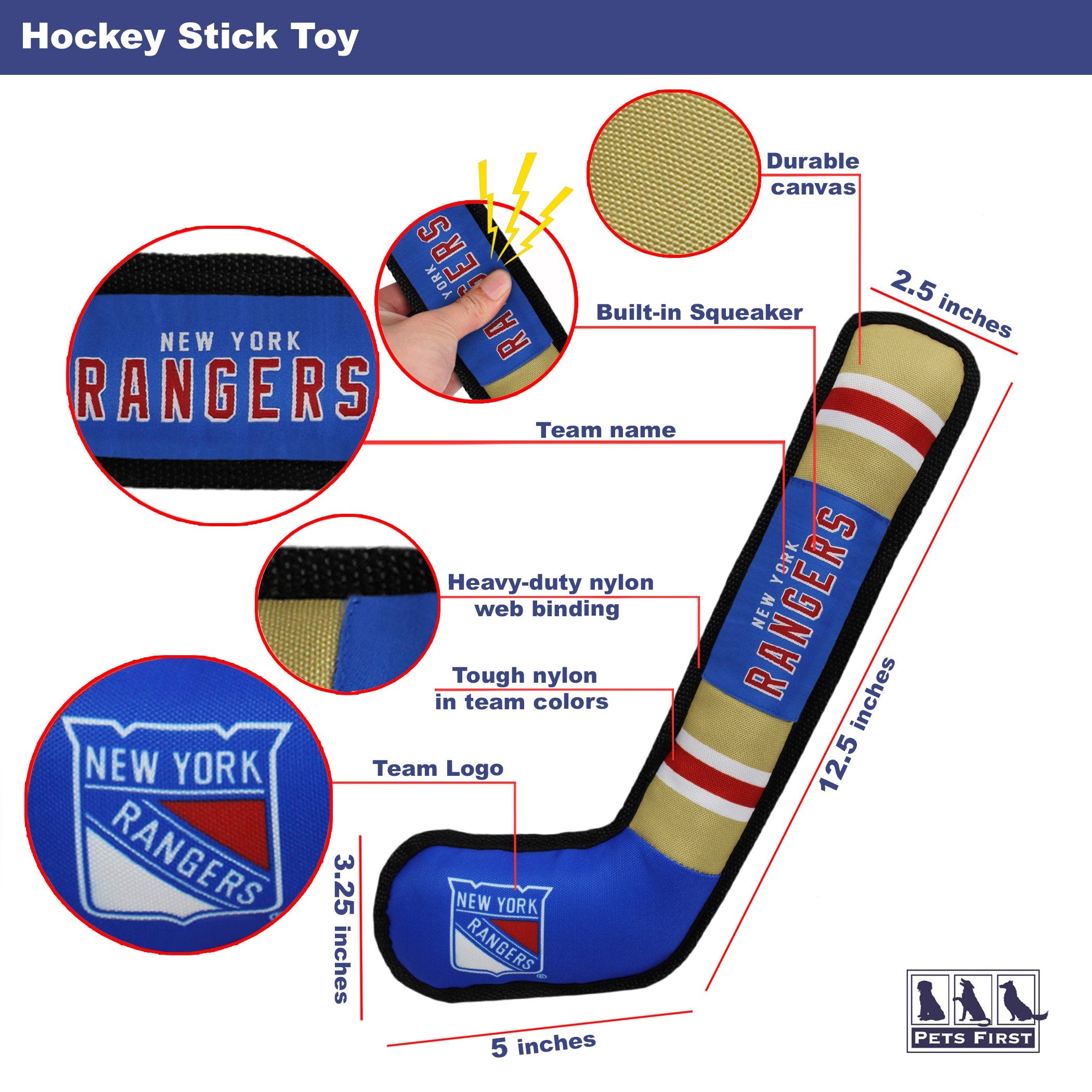 Pets First Nhl New York Rangers Stick Toy For Dogs & Cats. Play Hockey With Your Pet With This Licensed Dog Tough Toy Reward!, 1