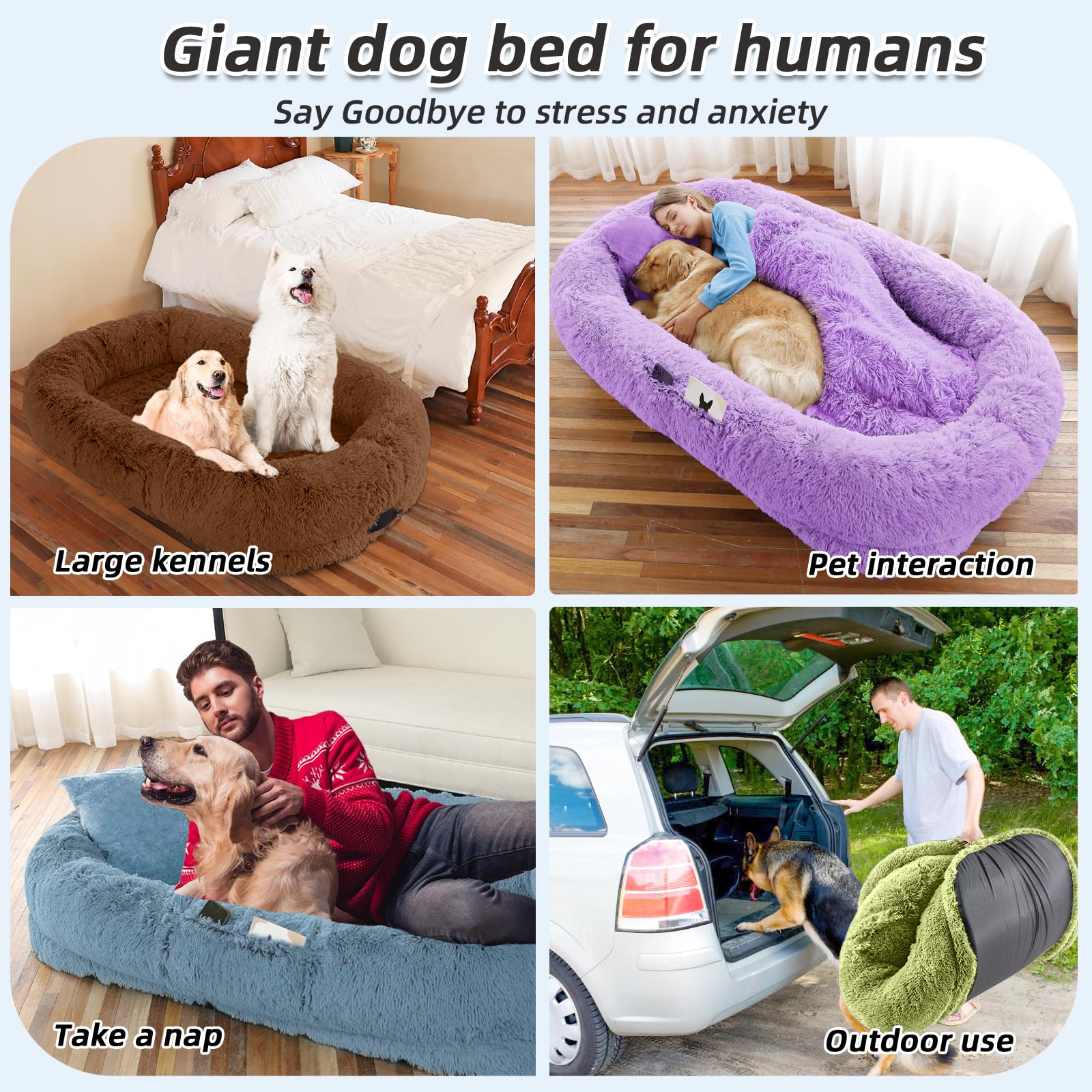 Human Dog Bed, 71x45x12 Size Fits You and Pets, Washable Faux Fur Pet Bed for People Doze Off, Napping Orthopedic Dog Bed,