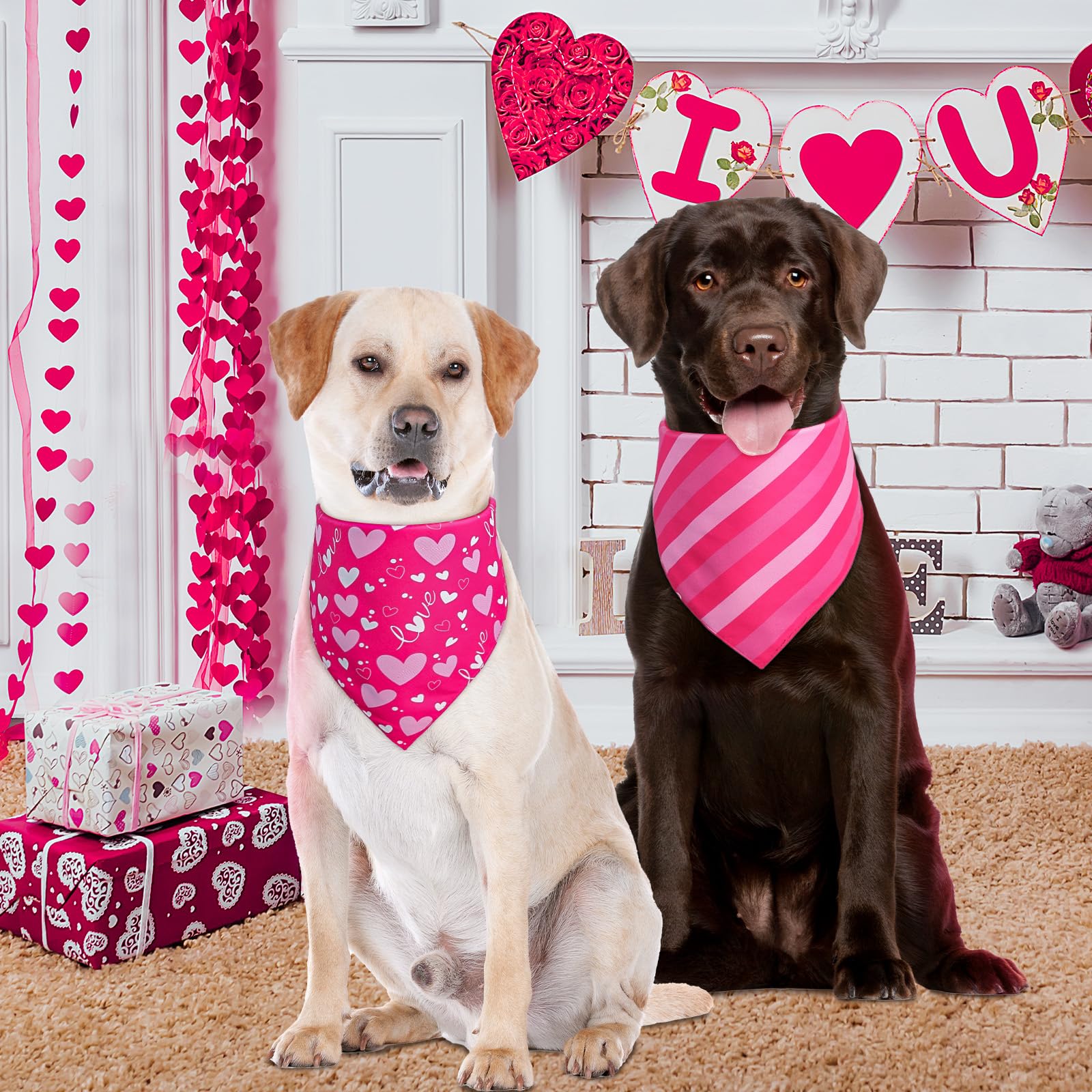 Ququle Valentines Dog Bandana St Patricks Day And Easter Dog Bandana Large 3Pcs, Colorful Scarf For Boy And Girl, Triangle Rever