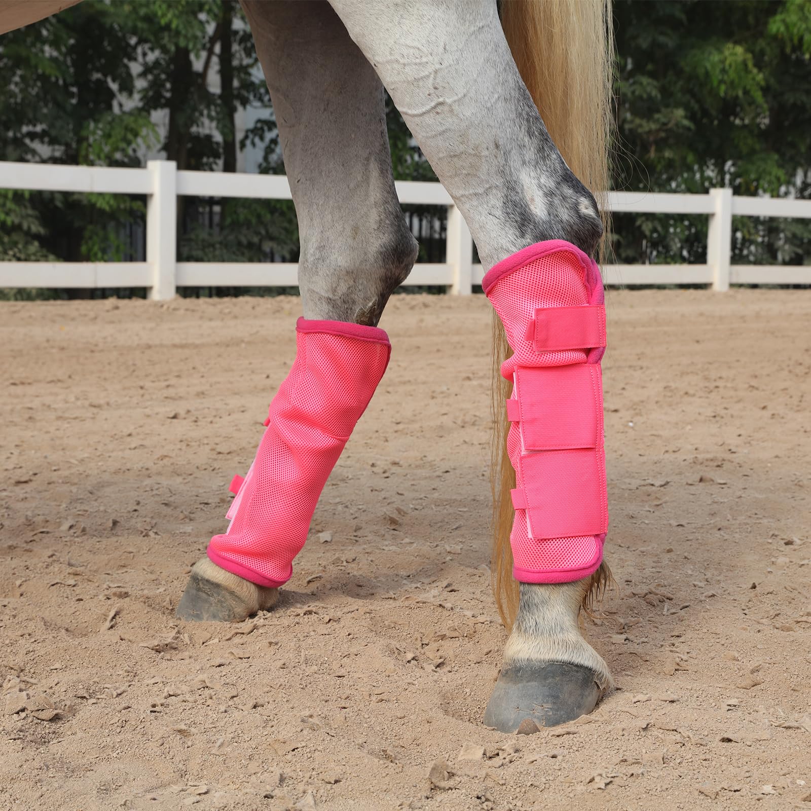 Gallopoff Fly Boots For Horses Set Of 4, Non-Slip Horse Fly Boots, Comfy Airflow Mesh, No More Stomping & Horsefly Nuisance Pink