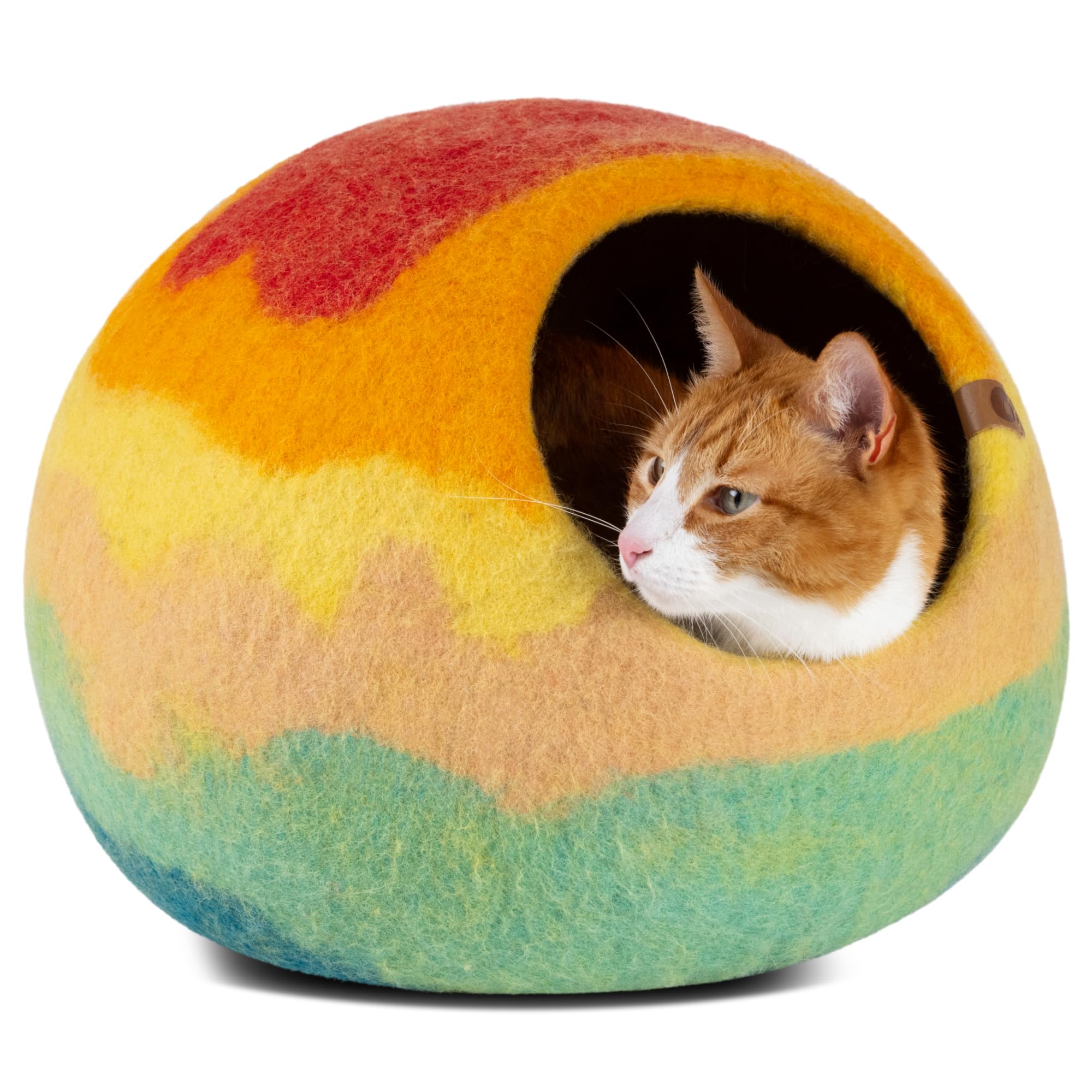 Meowfia Cat Cave - Premium Felt Cat Bed For Indoor Cats, Handmade 100% Merino Wool (Vivid Shades) (Large, Tucson Sunset)