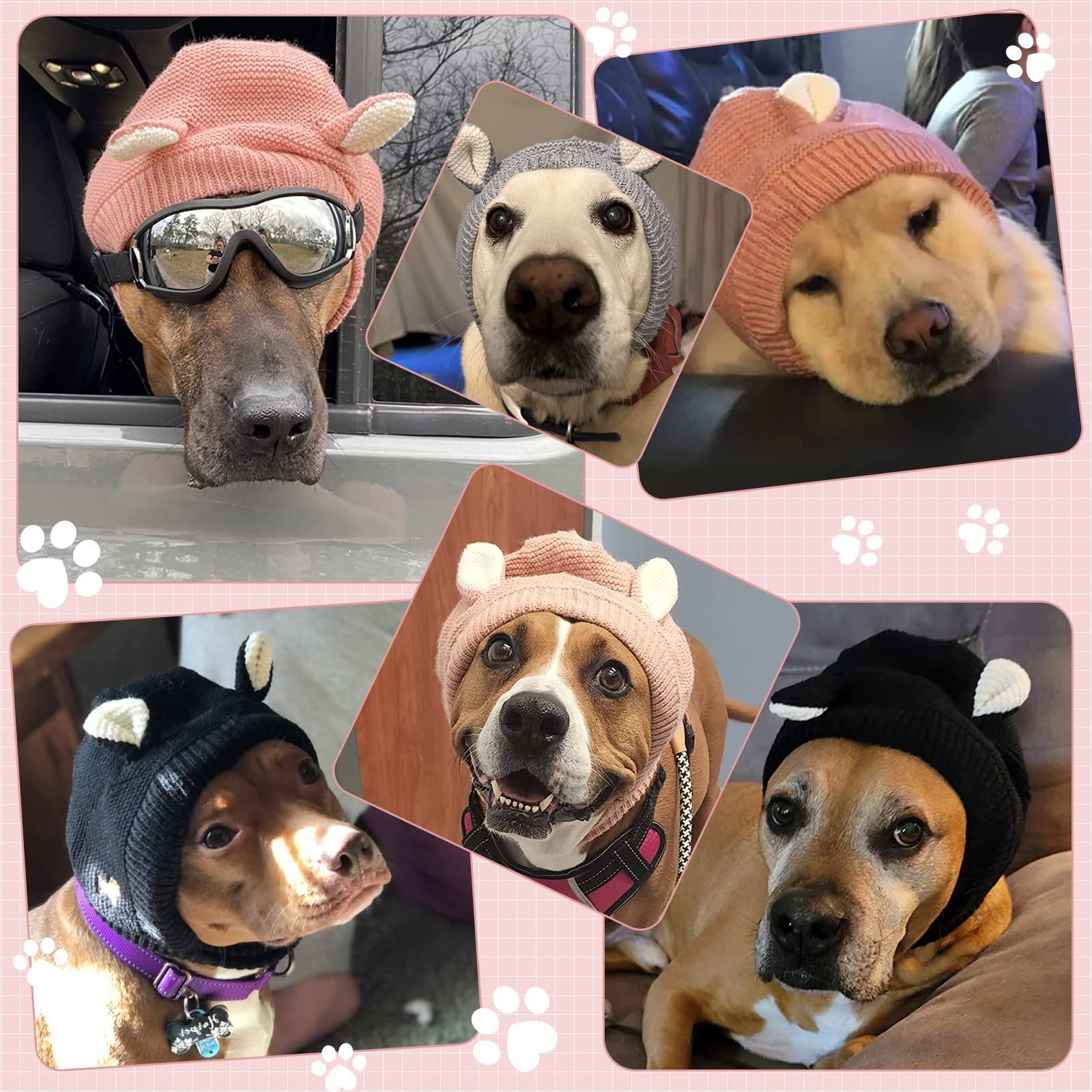 Quiet Ears For Pets, Knitted Dog Hats With Noise Protection - Winter Hat & Snood Head Wrap For Medium To Large Dogs & Cats (Milk