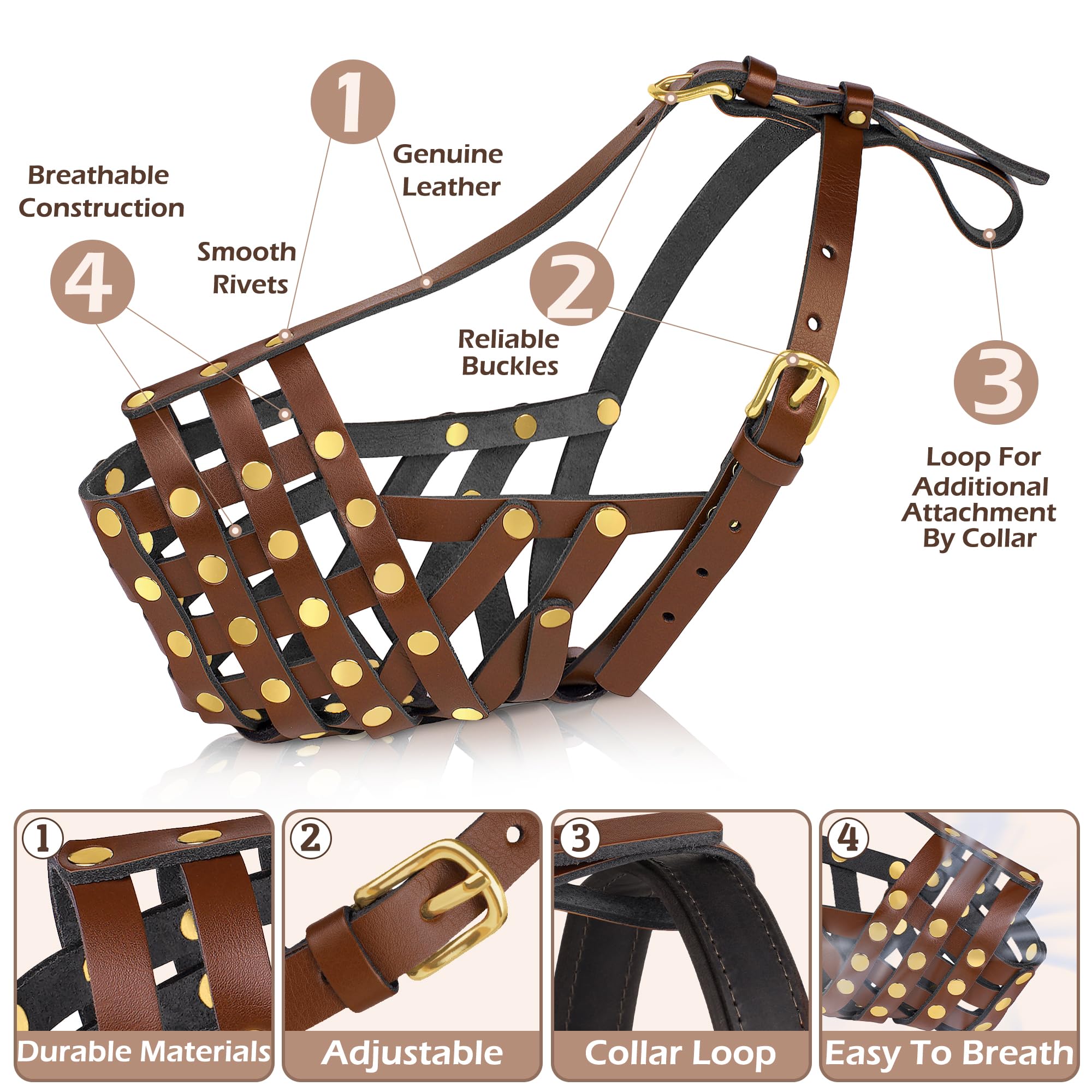 Oopsdoggy Labrador Dog Muzzle For Large Dogs - Leather Breathable Secure Basket Muzzle For Large Breeds Retriever Prevents Bitin