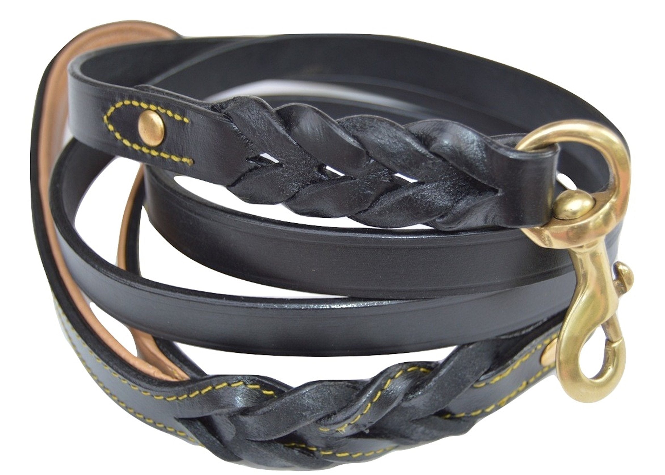 Soft Touch Collars Black Heavy Duty Leather Braided Dog Leash, 6Ft X 3/4 Inch With Padded Handle