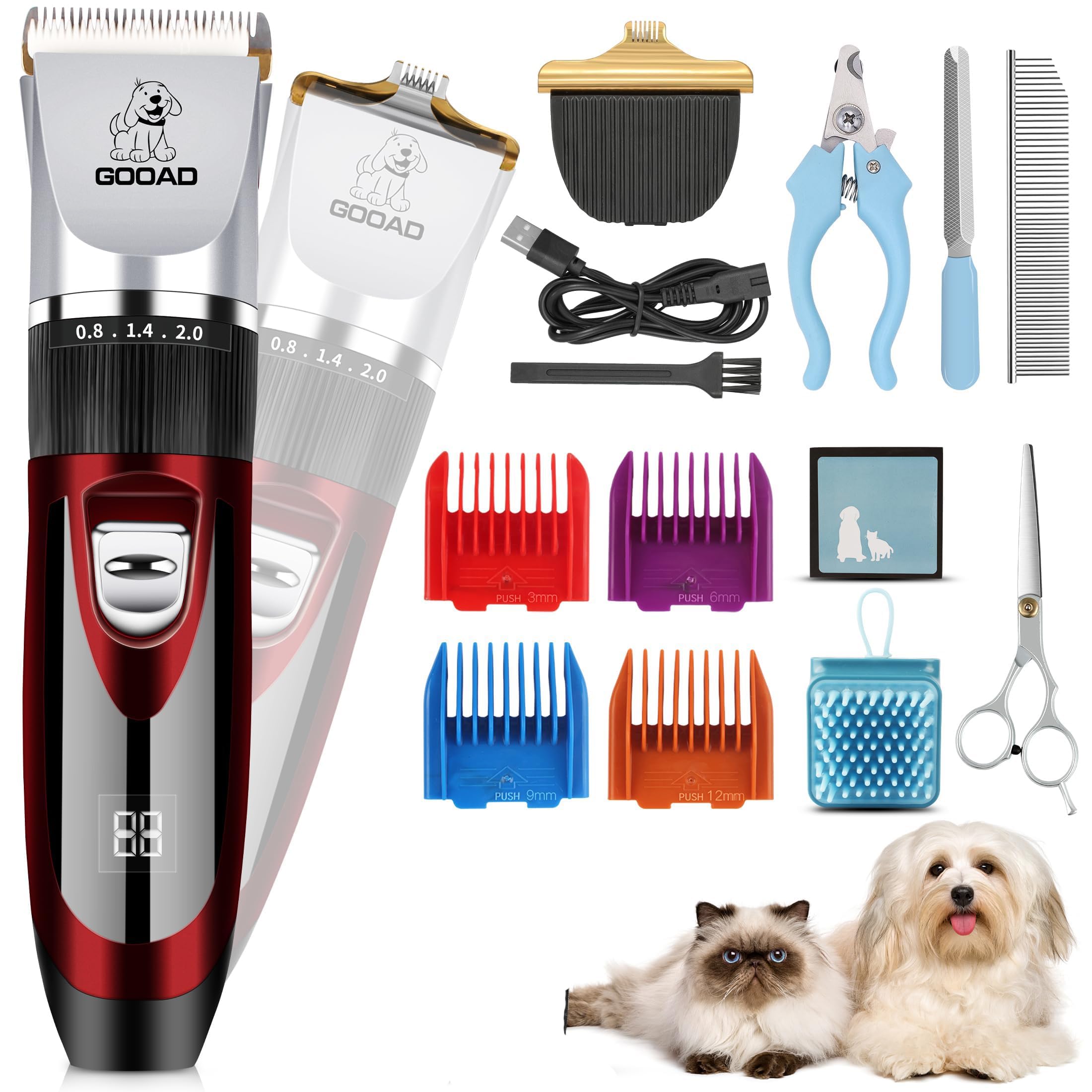Gooad Dog Clippers Grooming Kit And Paw Trimmer,Low Noise, Electric Quiet,Rechargeable,Cordless, Pet Hair Clippers For Thick Coa