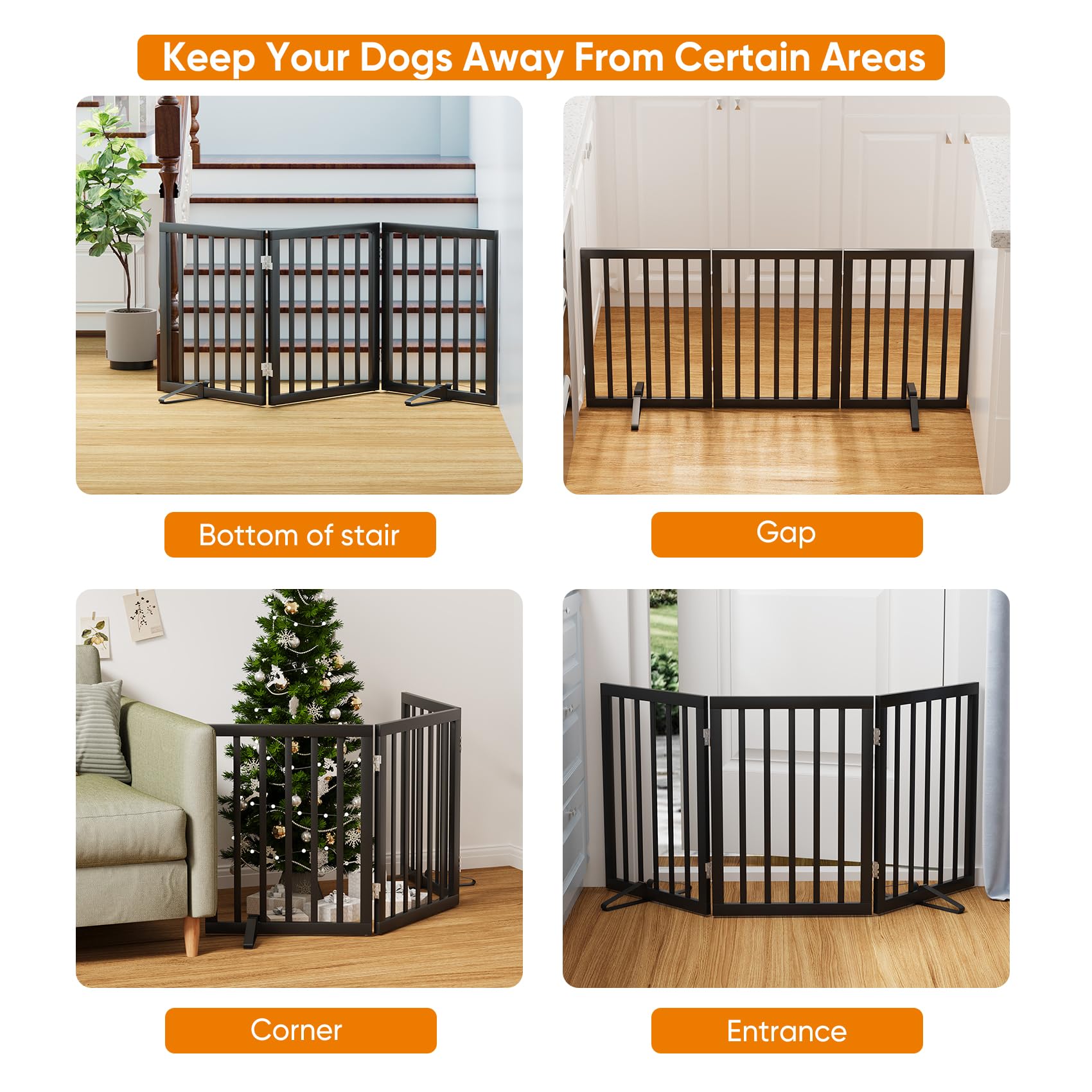 Mino Kesper Black 18-55 Foldable Pet Gate for Stairs & Doorways, Puppy Gate Fence