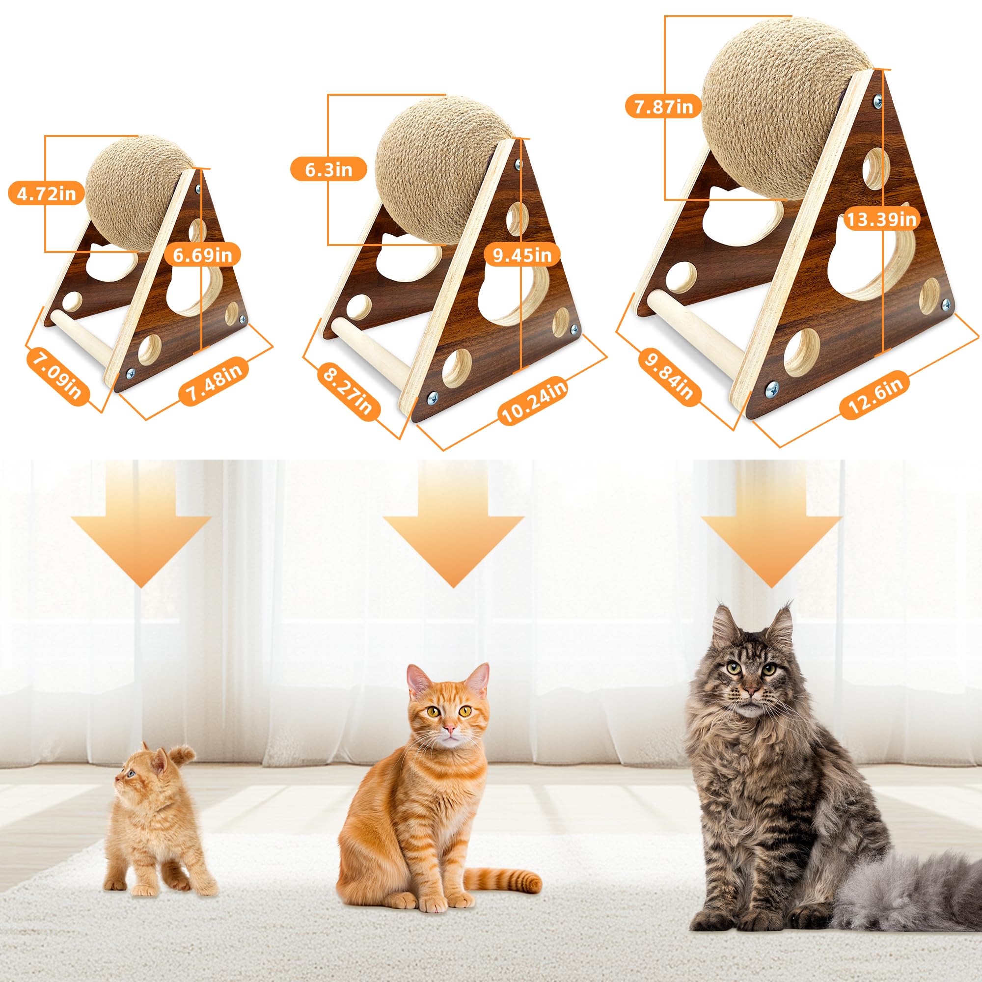 Cat Scratcher Toy,Natural Sisal Rope Cat Scratching Ball Scratcher Toy With Ball For Cats& Kittens&Dogs&Puppy, Interactive Solid Wood Scratcher Pet Toy Suitable For Small Cats And Dogs (Large)