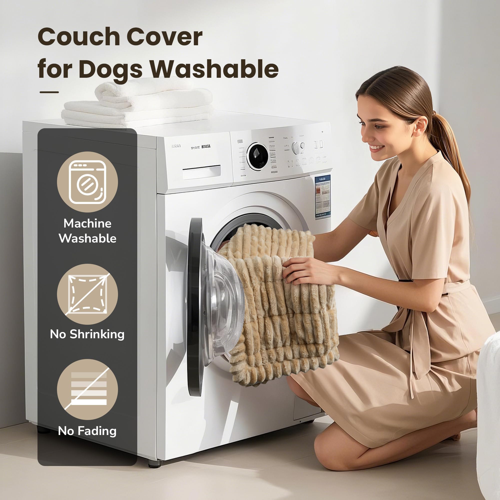 PIGLOG Couch Cover for Dogs Washable, Durable Dog Couch Cover Protector, Fuzzy Pet Couch Covers for Sofa, Non Slip Pet Sofa Cove