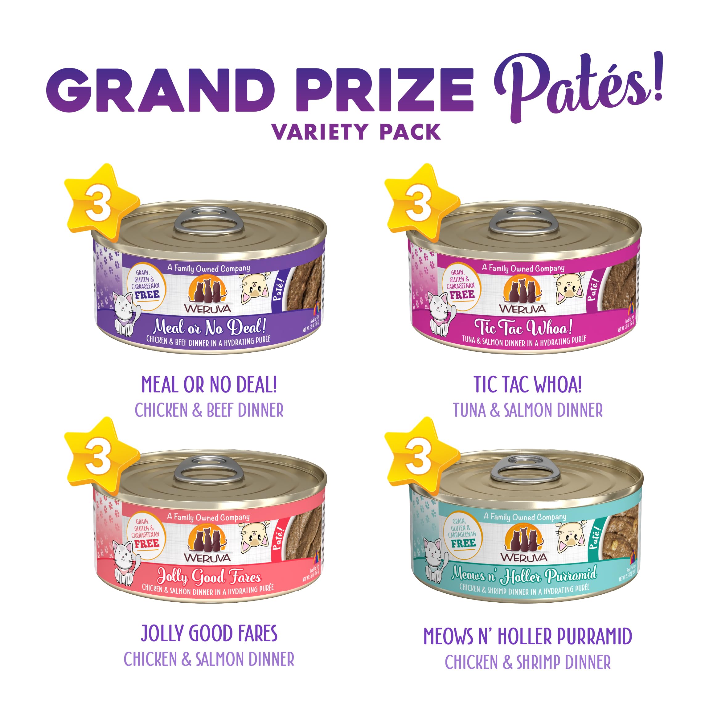 Weruva Wet Cat Food, Grand Prize Pat  s Variety Pack, 5.5oz Can, Pack of 12