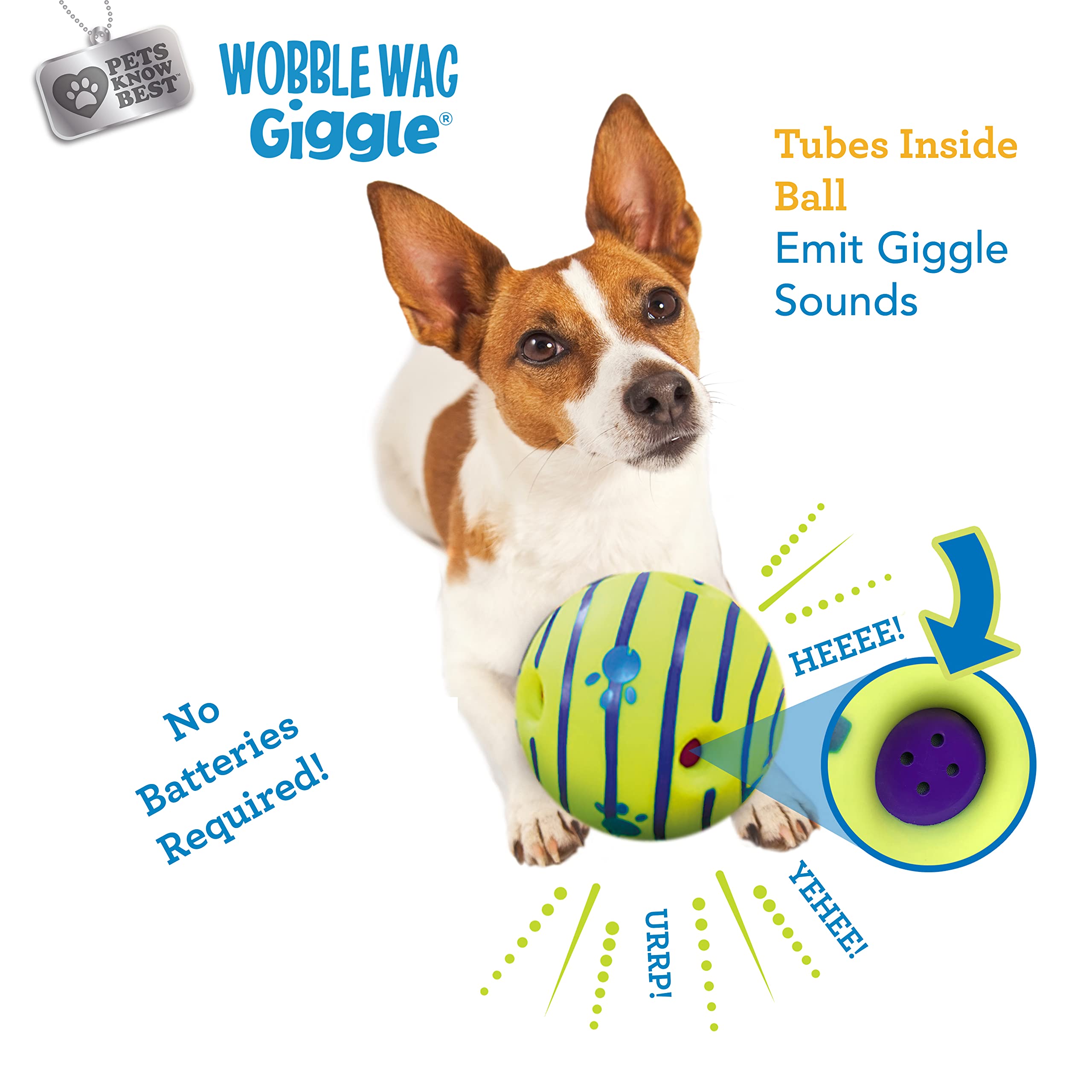 Wobble Wag Giggle Ball 2 Pack- Interactive Dog Toy, Fun Giggle Sounds When Rolled Or Shaken, Pets Know Best, 1 Original & 1 Glow In The Dark Ball