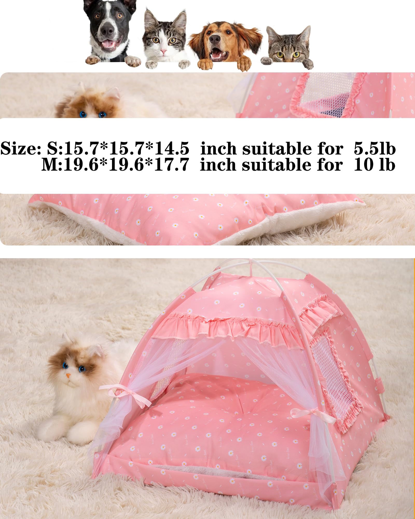 Seimmie Cat Princess Bed Tent House - Kitty Cute Tent Indoor,Small Dog House Indoor/Outdoor Cave Nest Bed Small Dog Tent For Cat