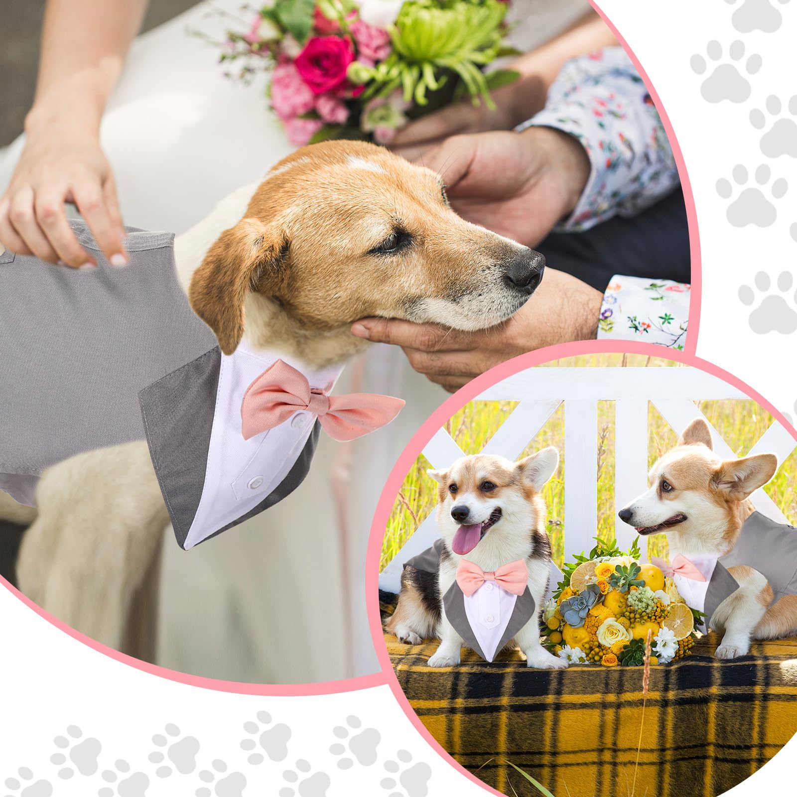 Weewooday Dog Tuxedo And Bandana Set Dogs Formal Tuxedo Pet Wedding Party Suit Wedding Bow Tie Shirt For Christmas Halloween Bir