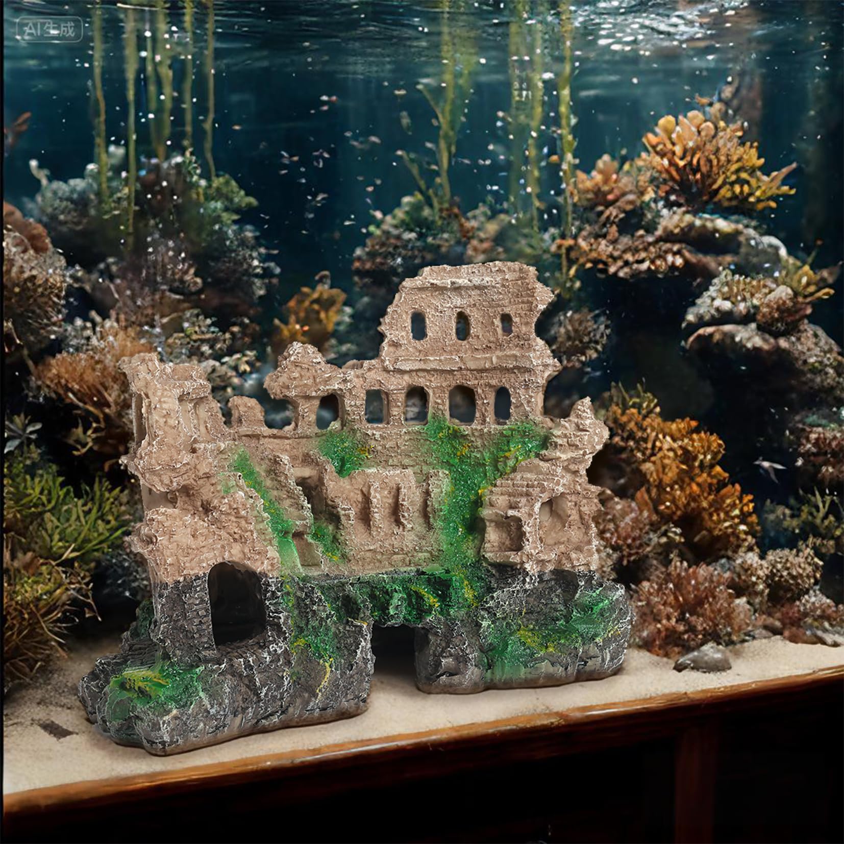 Large Antique Roman Column Ruins Castle Aquarium Decor - Fish Tank Cave Hideout Decorations, Resin European Castle Ornament Safe