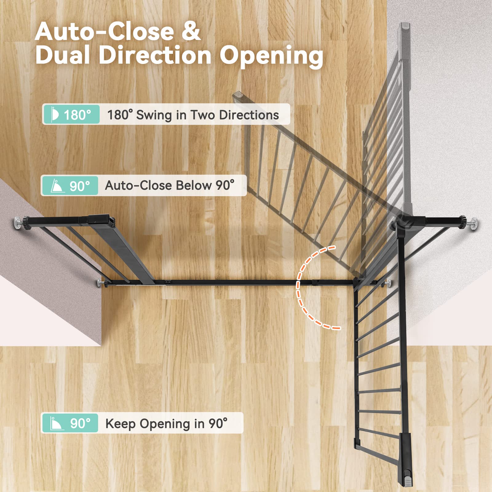Comomy 30' Tall Baby Gate For Stairs Doorways, Fits Openings 29.5' To 40.5' Wide, Auto Close Extra Wide Dog Gate For House, Pressure Mounted Easy Walk Through Pet Gate With Door, Black