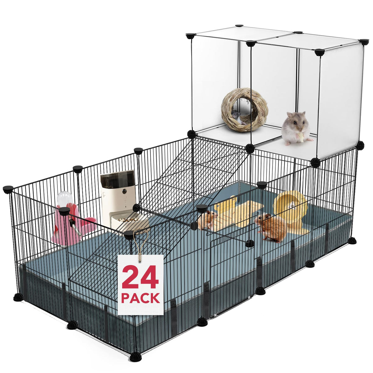 Viscoo 24 Panels Small Animal Playpen,Pet Playpen,C&C Cage For Guinea Pigs,Puppy Play Pen,Bunny Playpen,Indoor Outdoor Portable Metal Wire Yard Fence With Waterproof Mat