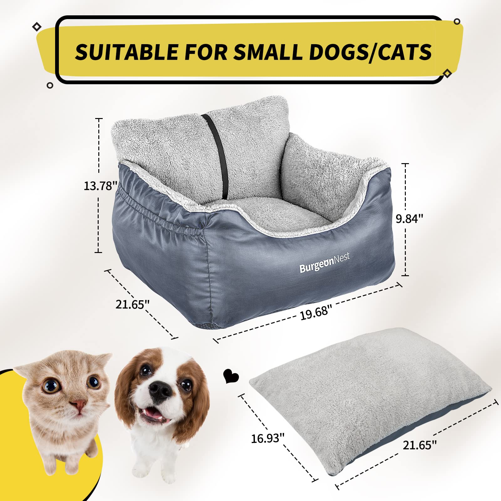 Burgeonnest Dog Car Seat For Small Dogs, Washable Soft Dog Booster Seats For Small Pets Under 25 Lbs, Portable Dog Carseat Travel Bed With Storage Pockets And Clip-On Leash