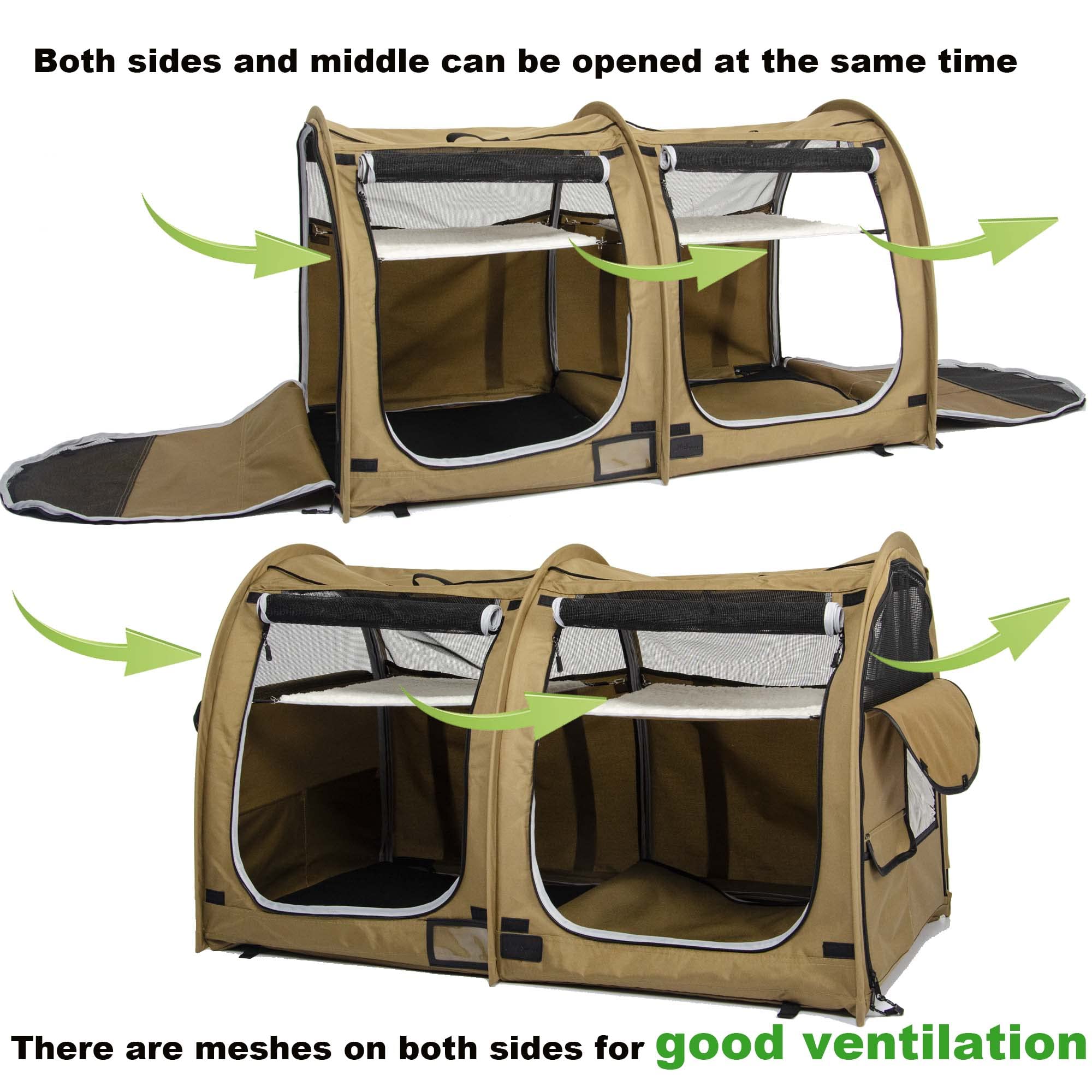 porayhut Mispace Portable Twin Compartment Show House Cat Cage/Condo - Easy to Fold & Carry Kennel - Comfy Puppy Home & Dog Trav