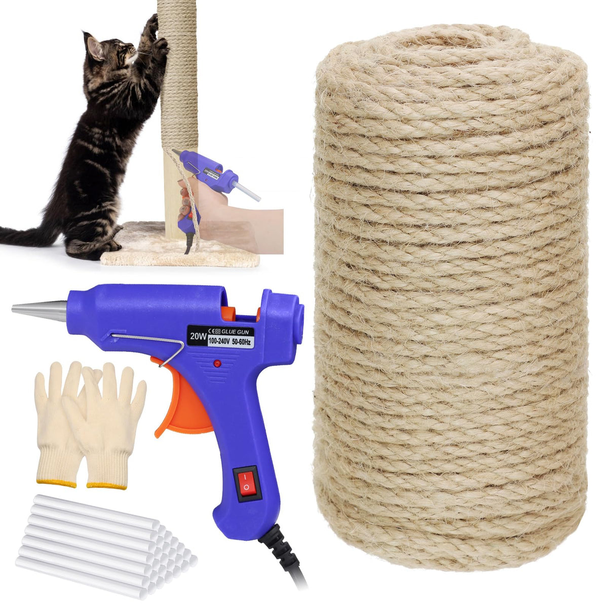 164 Ft Sisal Rope For Cat Scratcher Kits, 4Mm Natural Hemp Twine Rope Replacement For Cat Scratching Post Repairing Scratcher Ca