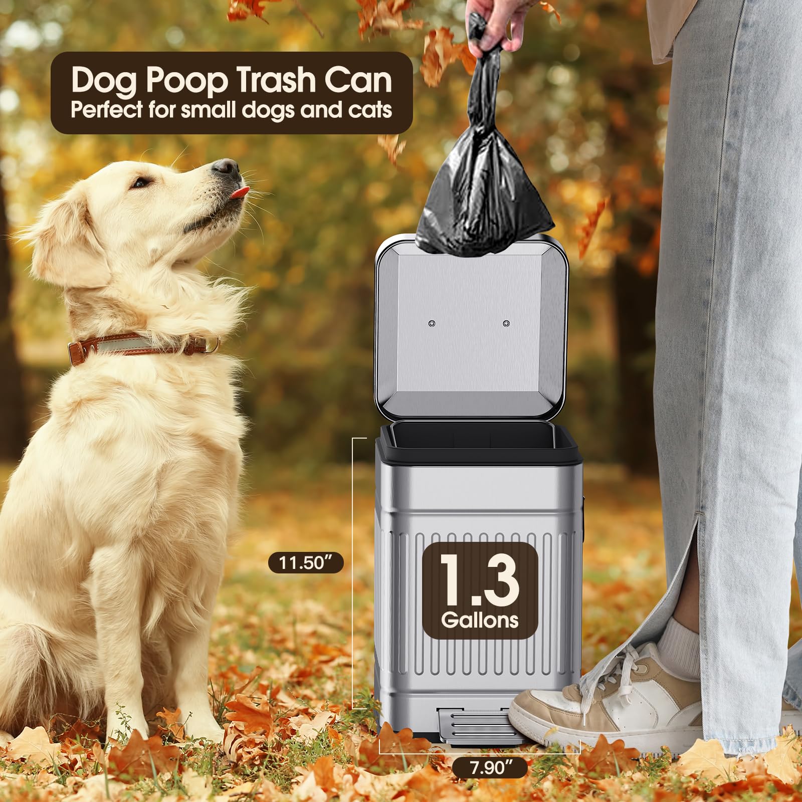 CEROELDA Small Trash Can with Lid, 5L/1.3 Gal Galvanized Steel Waste Bin, Soft Close Step Pedal for Bathroom, Bedroom, Office