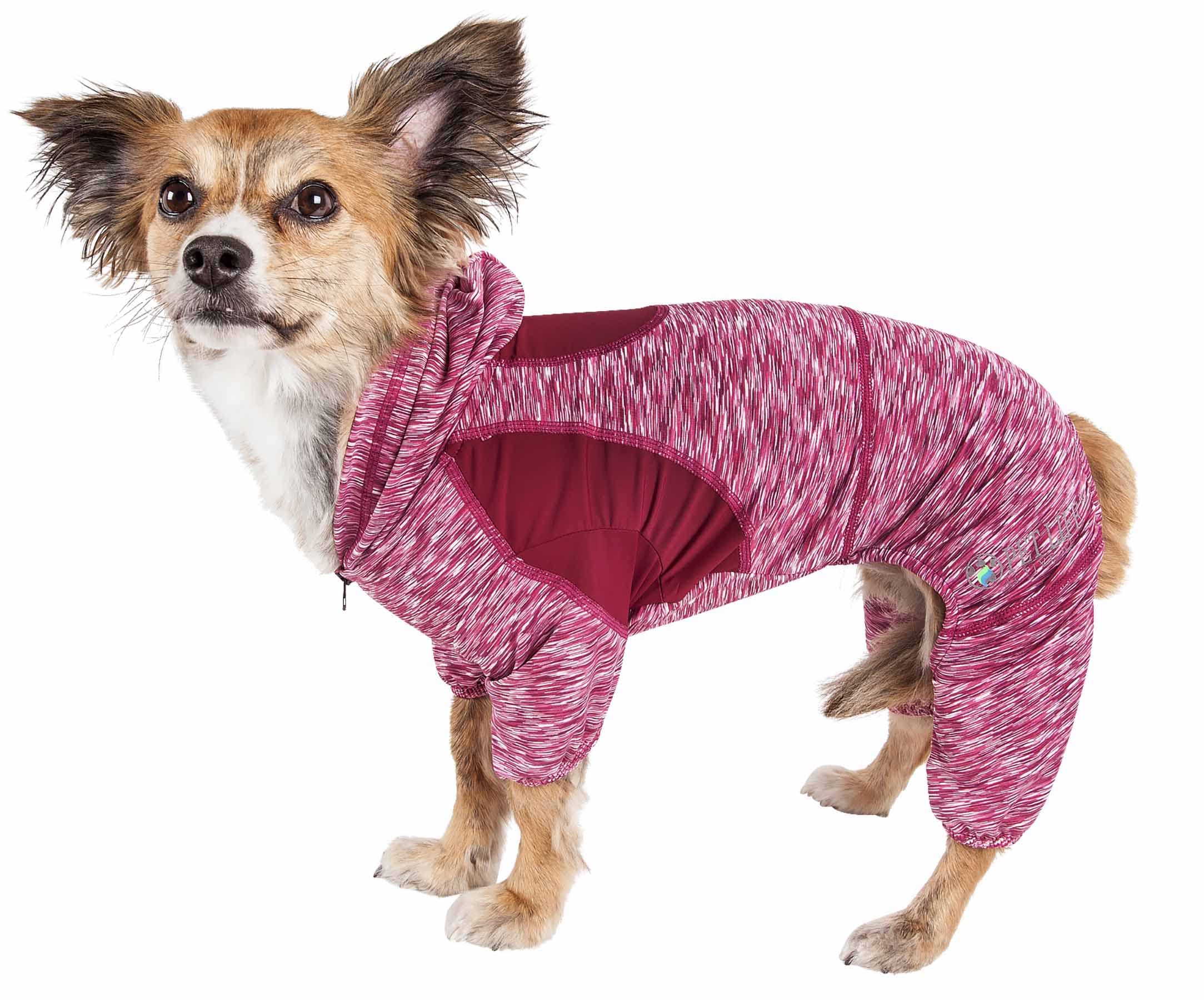 Pet Life ® Active Downward Dog Hoodie And Flexible Full Body Dog T-Shirt - Lightweight Dog Fitness Tracksuit And Yoga Dog Clothes Featuring 4-Way Stretch, Reflective And Quick-Dry Technology