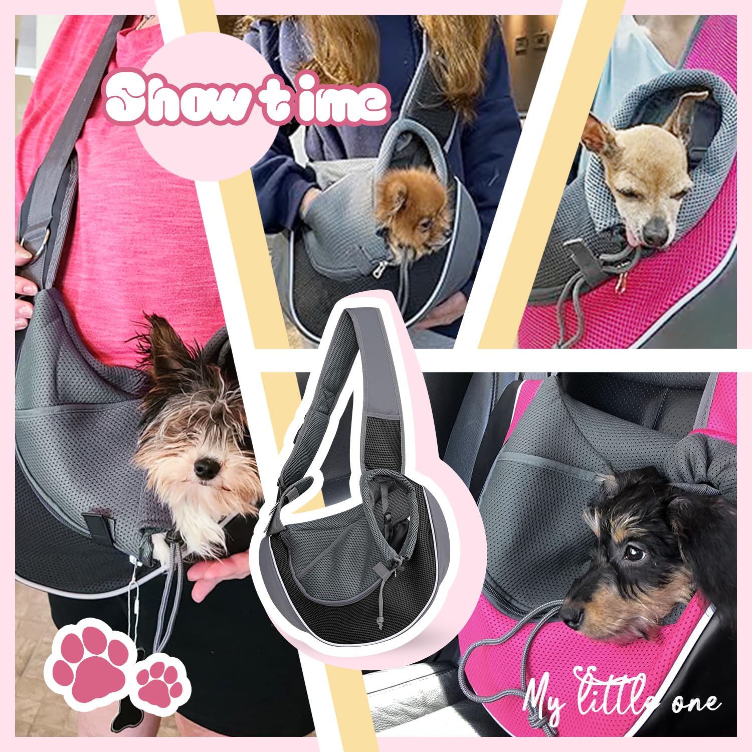 Yudodo Pet Dog Sling Carrier Mesh Hand Free Adjustable Dog Satchel Carrier Bag Papoose Crossbody For Small Medium Dog Cat Rabbit (S(Up To 5 Lbs), Black)