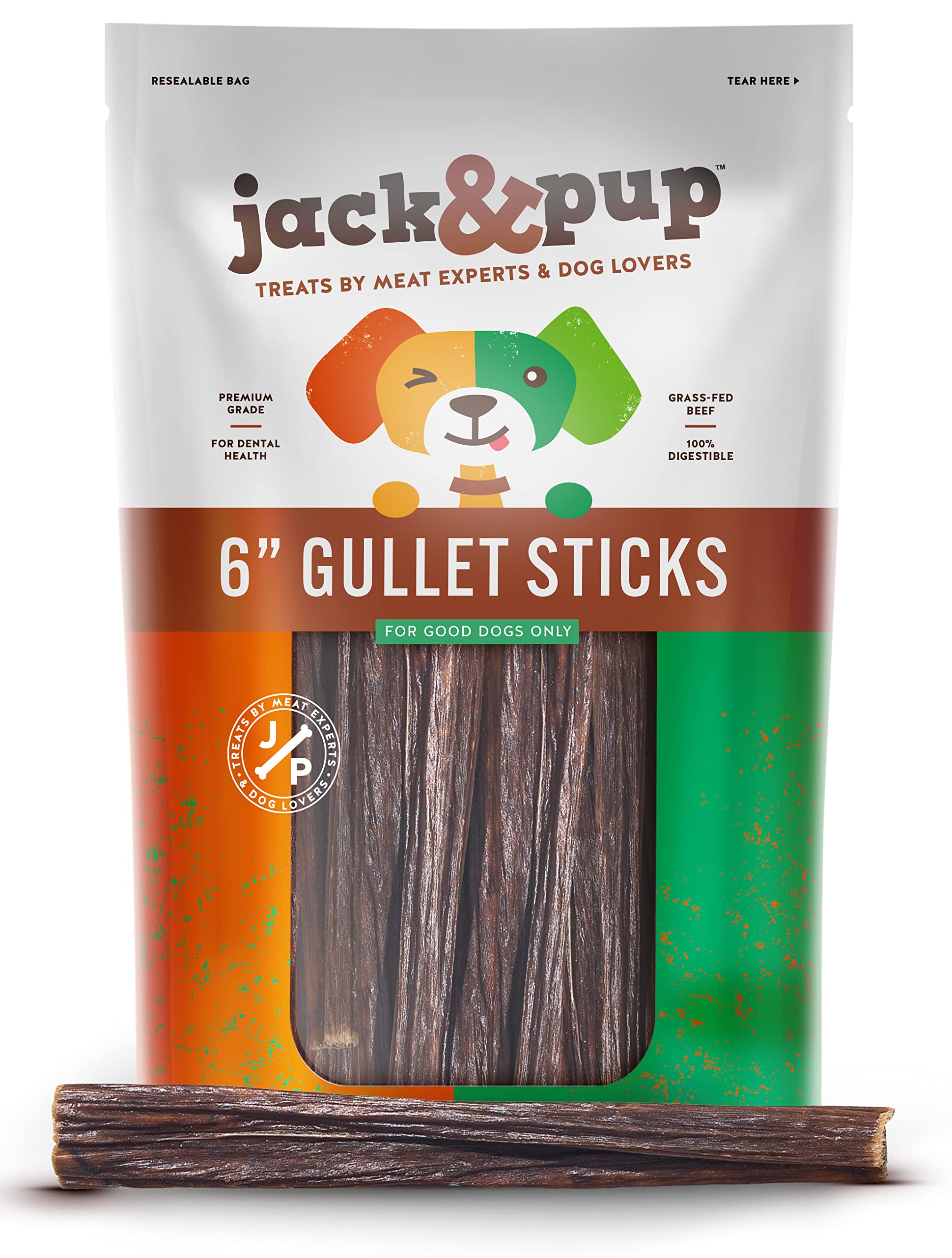 Jack&Pup 6-inch Gullet Sticks for Dogs - Odor Free Joint Health Support Dog Chews - Fresh and Savory Beef Gullet Sticks - Natura