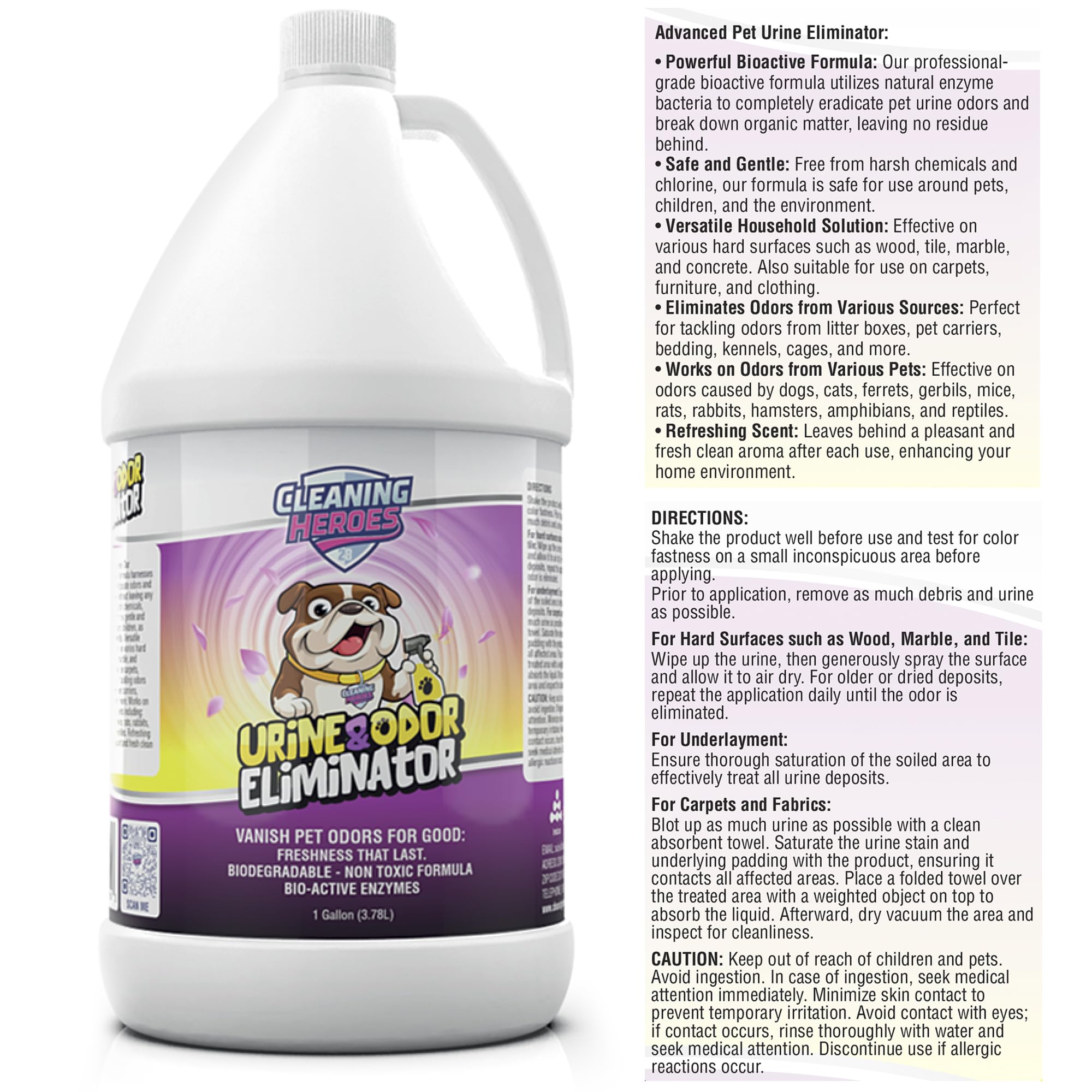 Cleaning Heroes Pet Carpet Cleaner & Urine Odor Eliminator For Strong Odor - 128Oz Enzyme Cleaning Spray For Cat & Dog Pee - Spo